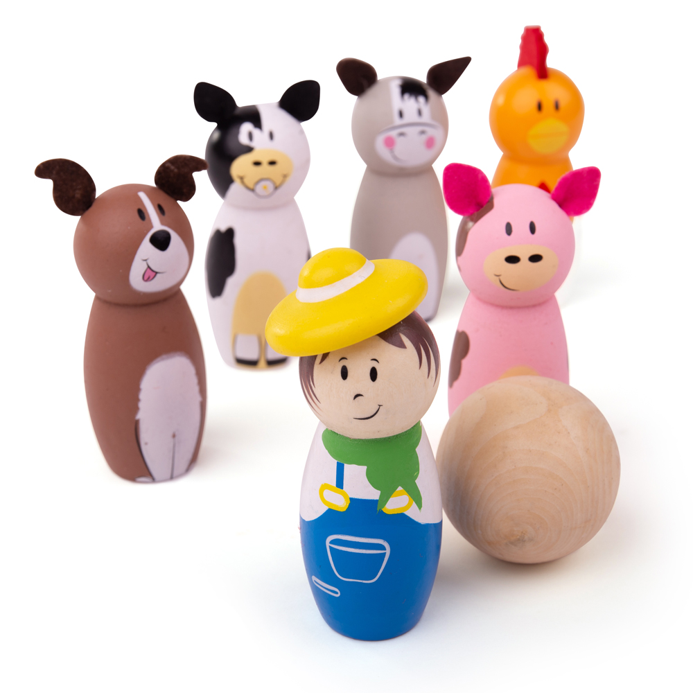 Bigjigs Toys, Jeu De Quilles De Ferme En Bois, Adapté Aux ges Dès 3 Ans