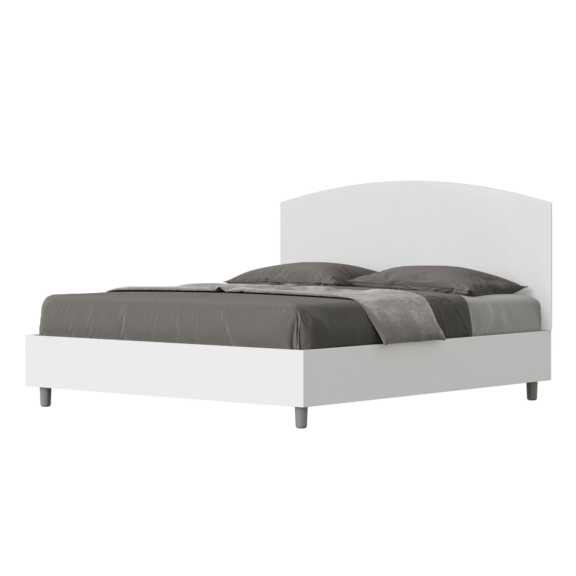 Lit Sans Sommier 160x190 Structure Frêne Blanc Tête De Lit Similicuir Blanc Antilia