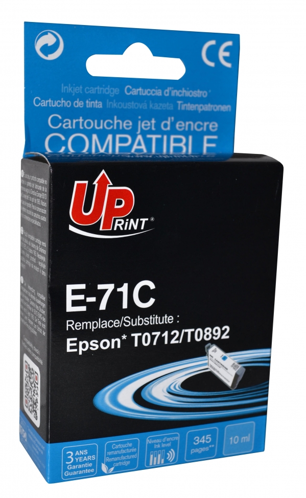 Uprint Cartouche Encre T0712 Xl Cyan Compatible Avec Epson D78 D120 Dx4000 Dx5000 Dx6000 Dx7400 Dx84