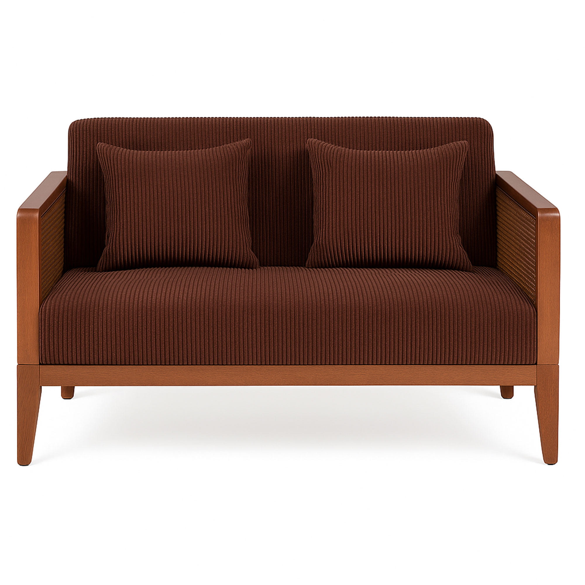 Boca Duo - Canapé 2 Places 143x80x84,5 Cm Petit Canapé En Bois Massif Noyer Et Polyrattan Avec Coussins Marron