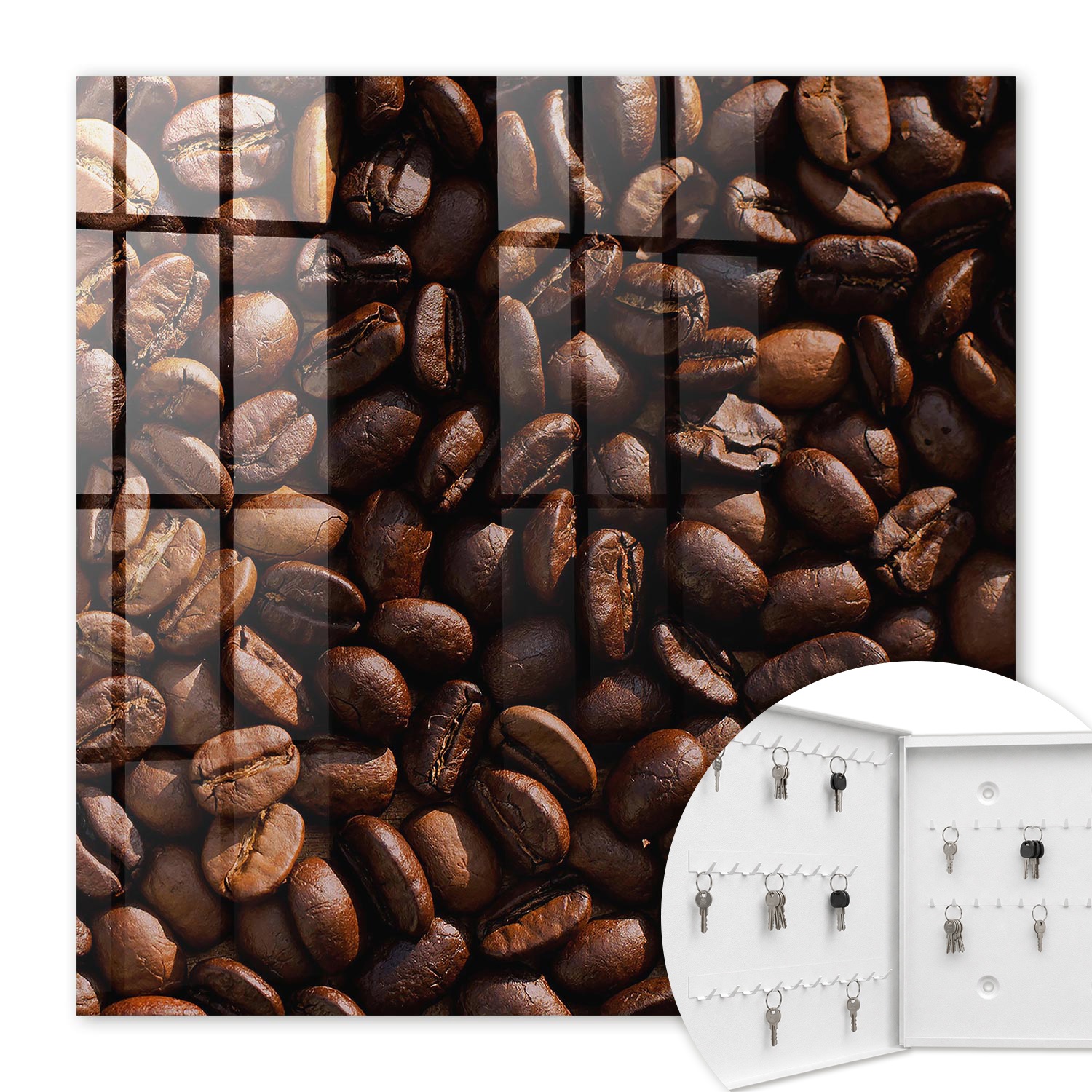 Armoire À Clés - (30 Cm X 30 Cm) - Boîte À Clés Murale - Coffret De Rangement Pour Clés - Couleur Blanche - Ouverture Vers La Gauche - Pour Maison Et Bureau - Café Aromatique