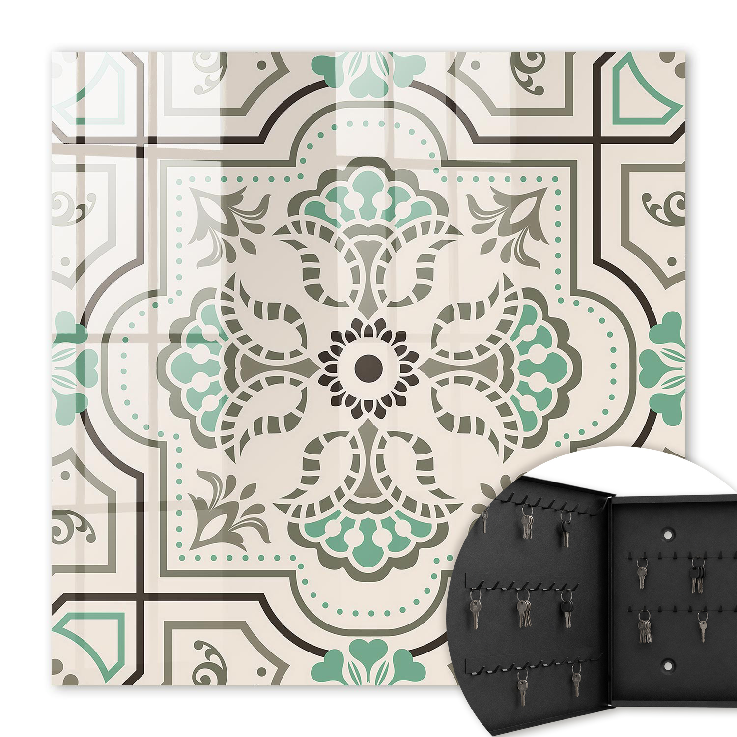 Armoire À Clés - (30 Cm X 30 Cm) - Boîte À Clés Murale - Coffret De Rangement Pour Clés - Couleur Noire - Ouverture Vers La Gauche - Pour Maison Et Bureau - Décoration Géométrique