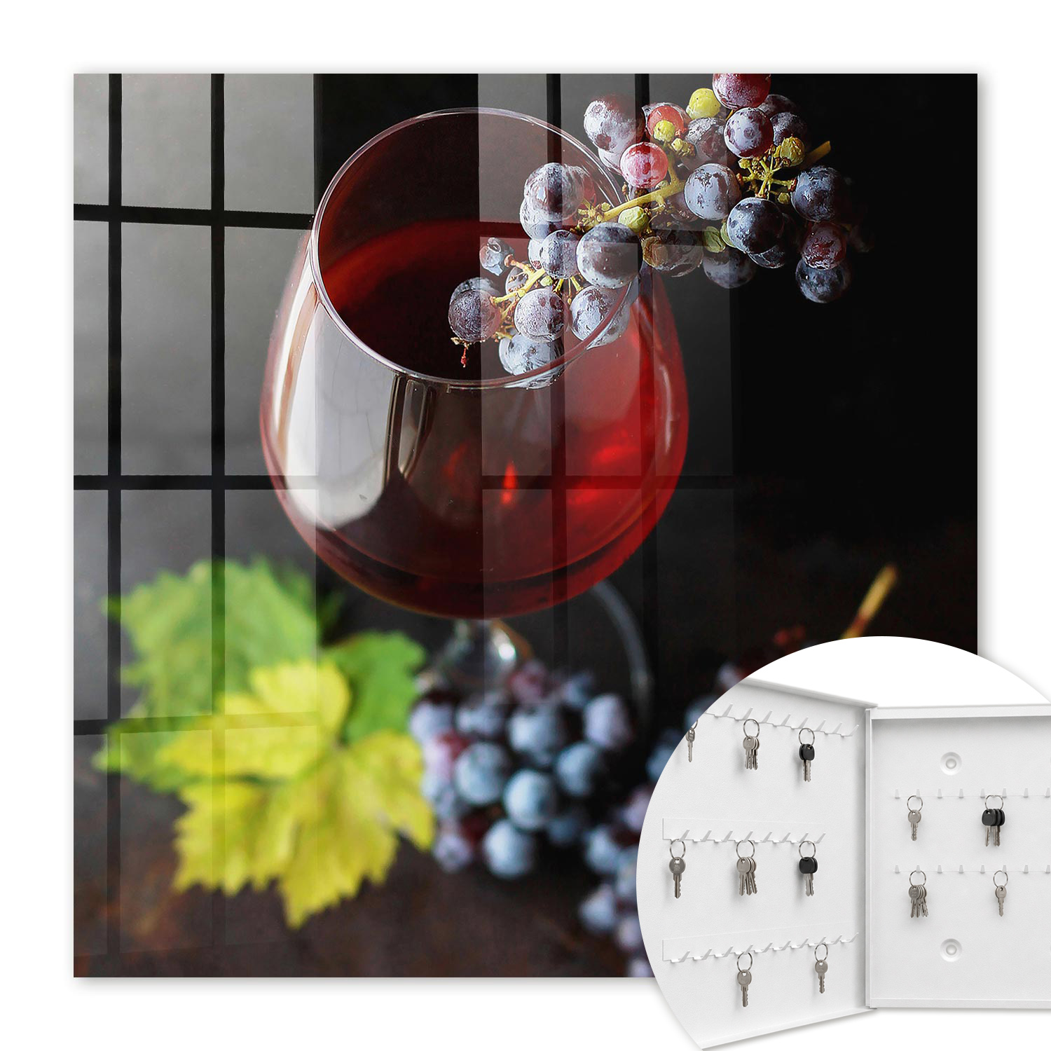 Armoire À Clés - (30 Cm X 30 Cm) - Boîte À Clés Murale - Coffret De Rangement Pour Clés - Couleur Blanche - Ouverture Vers La Gauche - Pour Maison Et Bureau - Raisins De Cuve