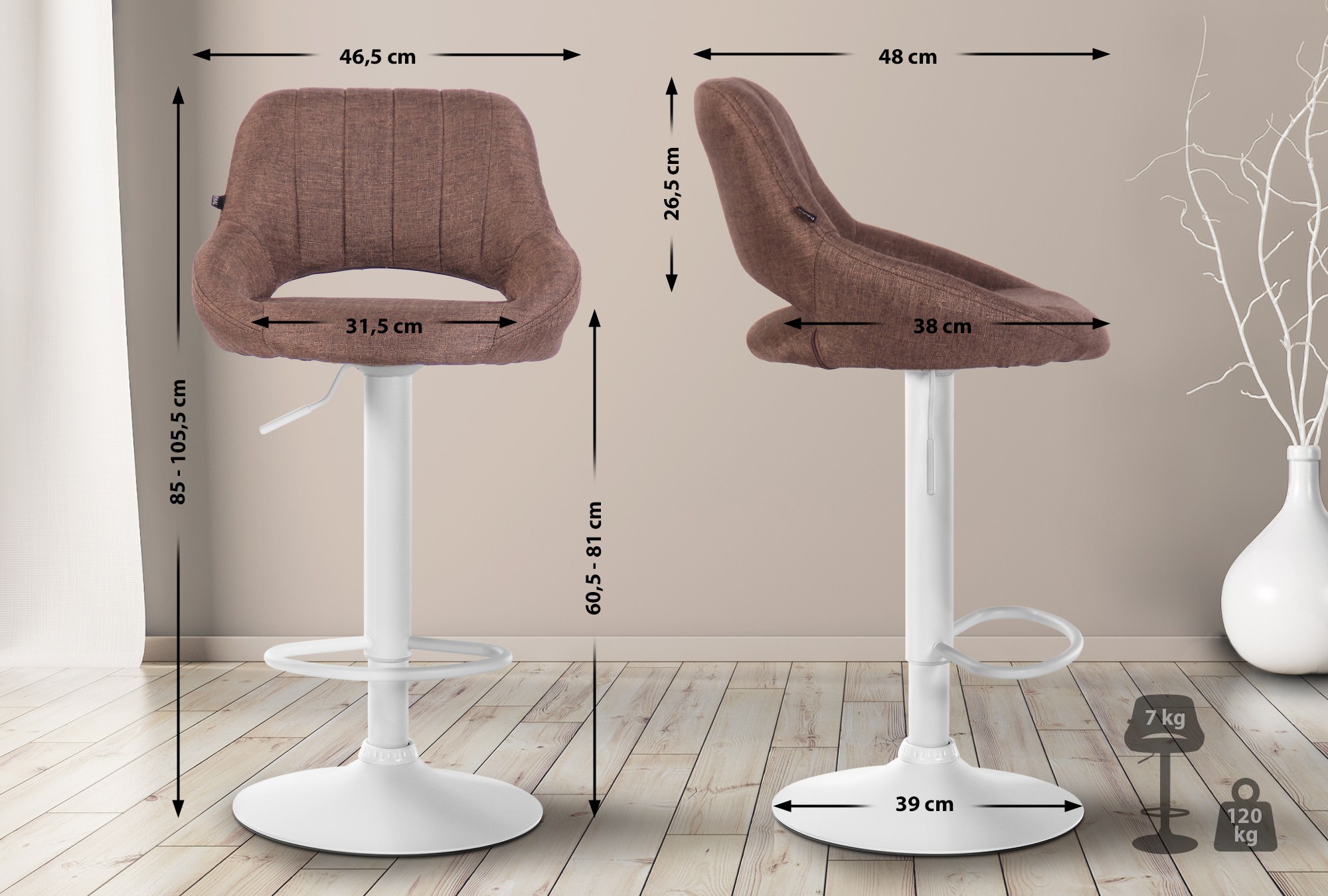 Tabouret De Bar Milet Tissu Blanc Brun