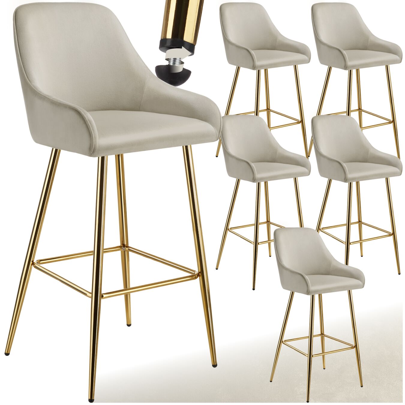 Lot 6 Tabourets De Bar Avec Dossier Rembourré En Aspect Velours Beige