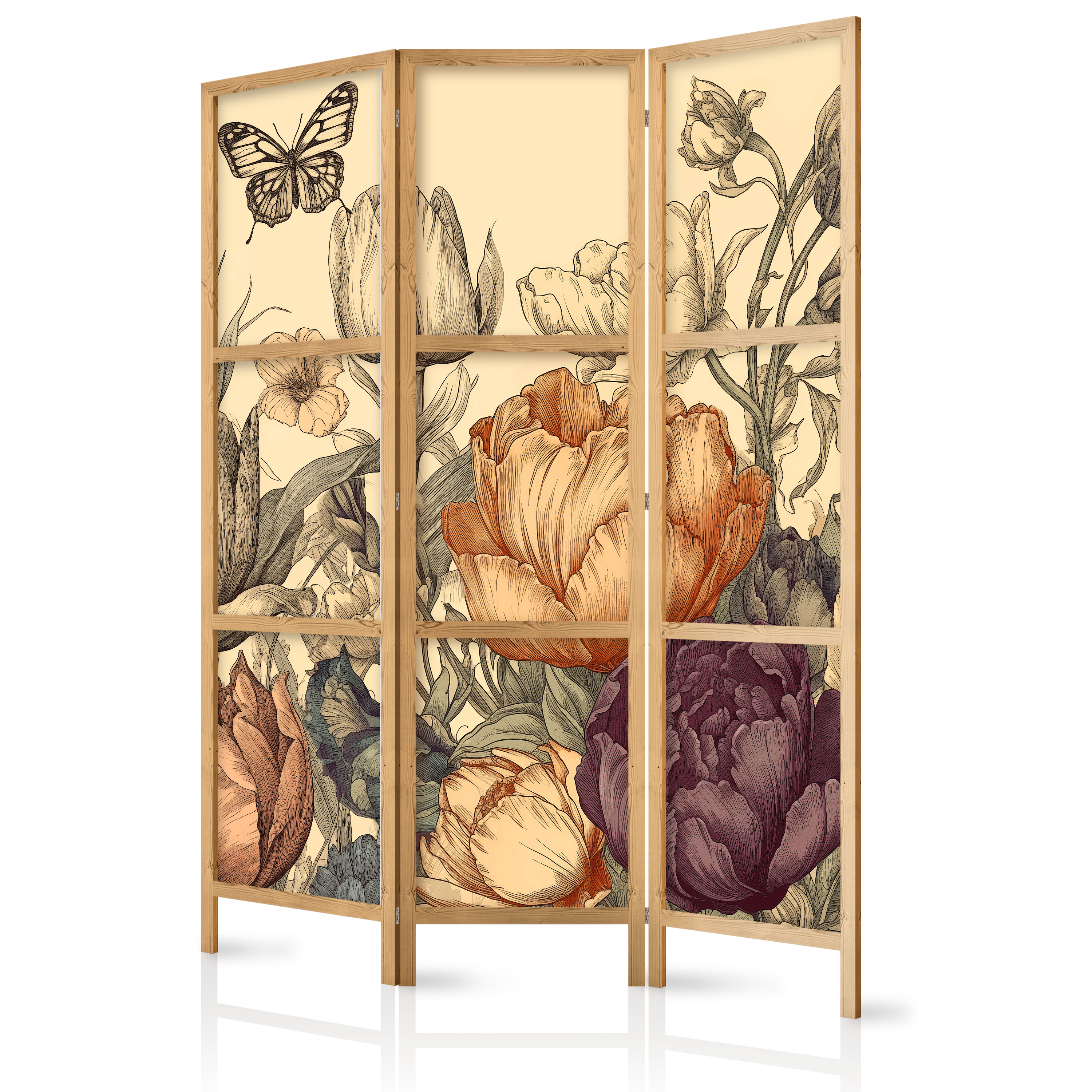 Paravent Japonais -illustration De Fleurs Et Papillonsclair 135x172