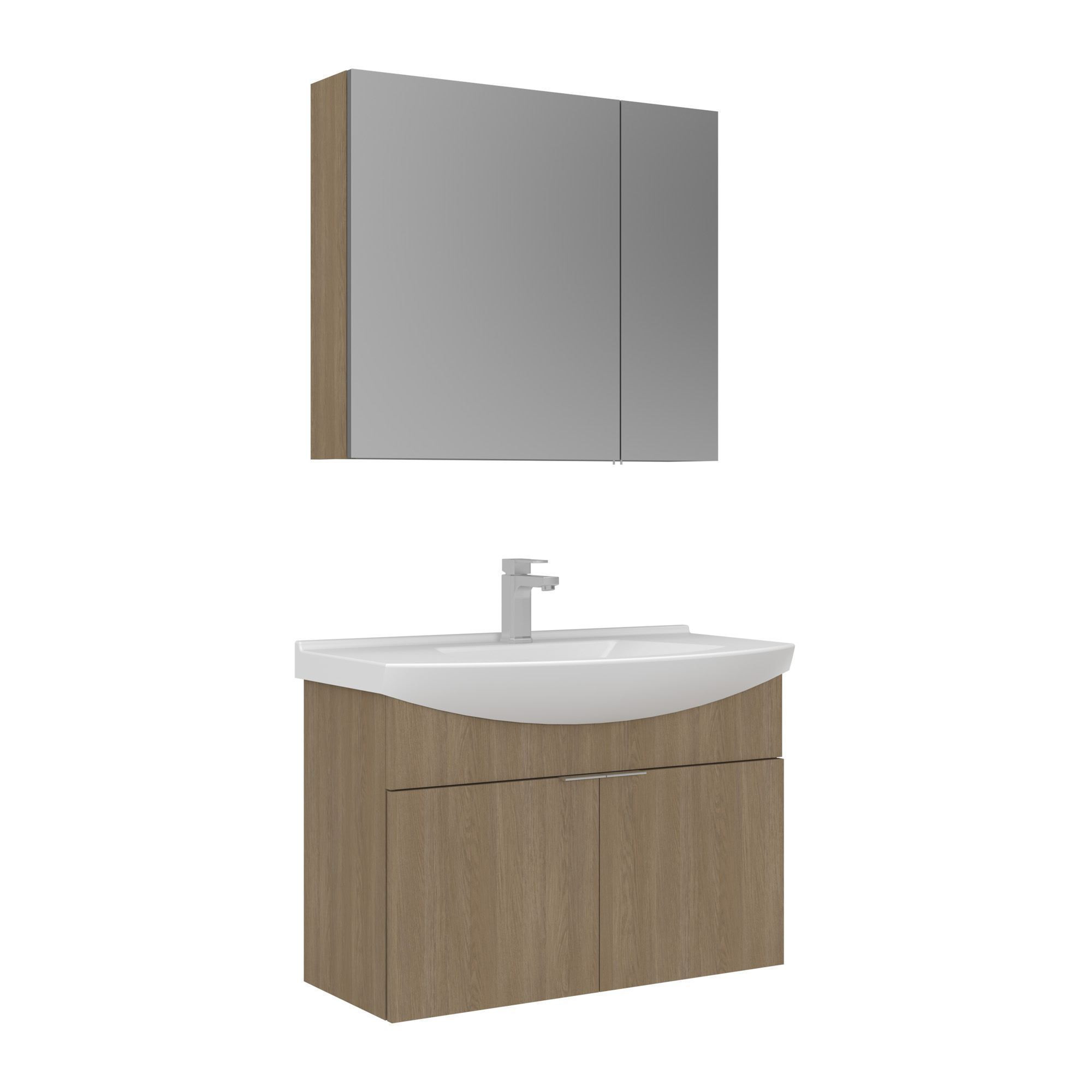 Meuble Avec Simple Vasque Et Miroir "purus 80" - 80 X 50 X 58 Cm - Oak