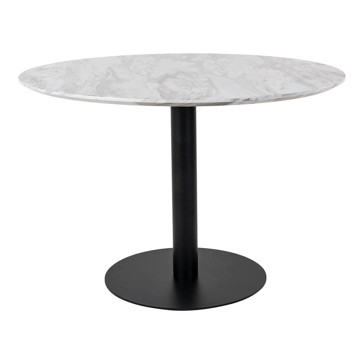 Tyrol - Table Repas Ø110cm Plateau Mdf Aspect Marbré Et Pied Métal Noir