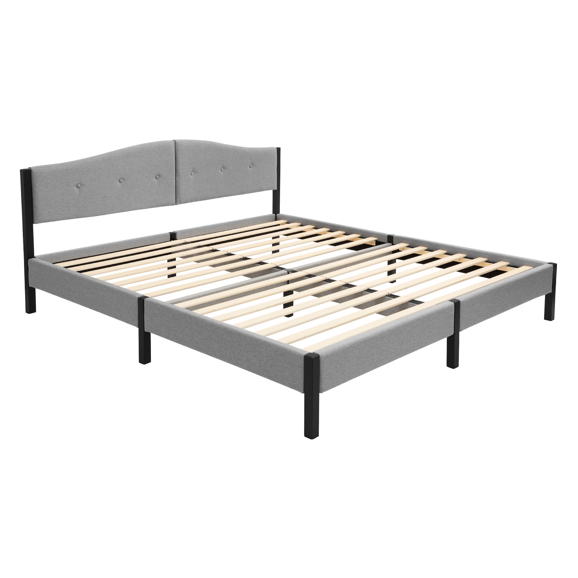 Ml-design Lit Rembourré 180x200 Cm Gris Cadre De Lit Double Avec Sommier À Lattes Et Têtière Capitonné En Tissu De Lin Structure Robuste Stable En Acier Mobilier Pour Chambre À Coucher Montage Simple