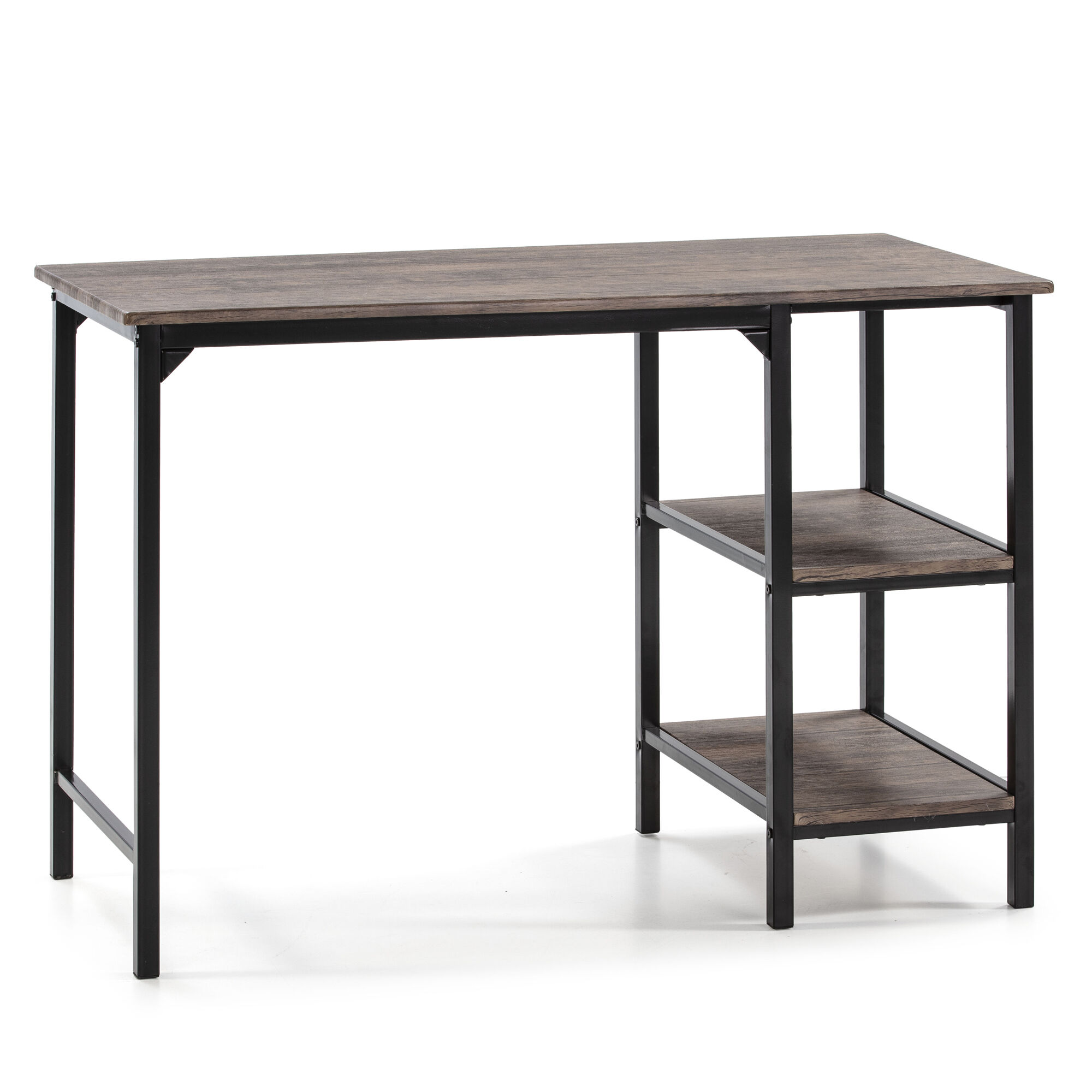 Bureau Colón Noir,table Pour Pc, 2 Rayons, Style Industriel, 110 Cm Longueur