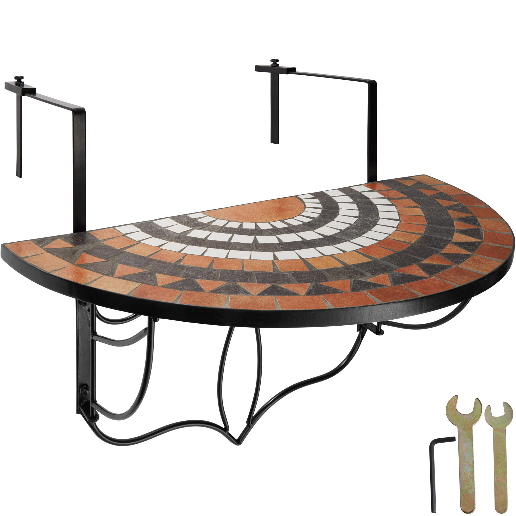 Table De Balcon Acier Mosaïque Et Ciment 75x65x62cm Terracotta/blanc