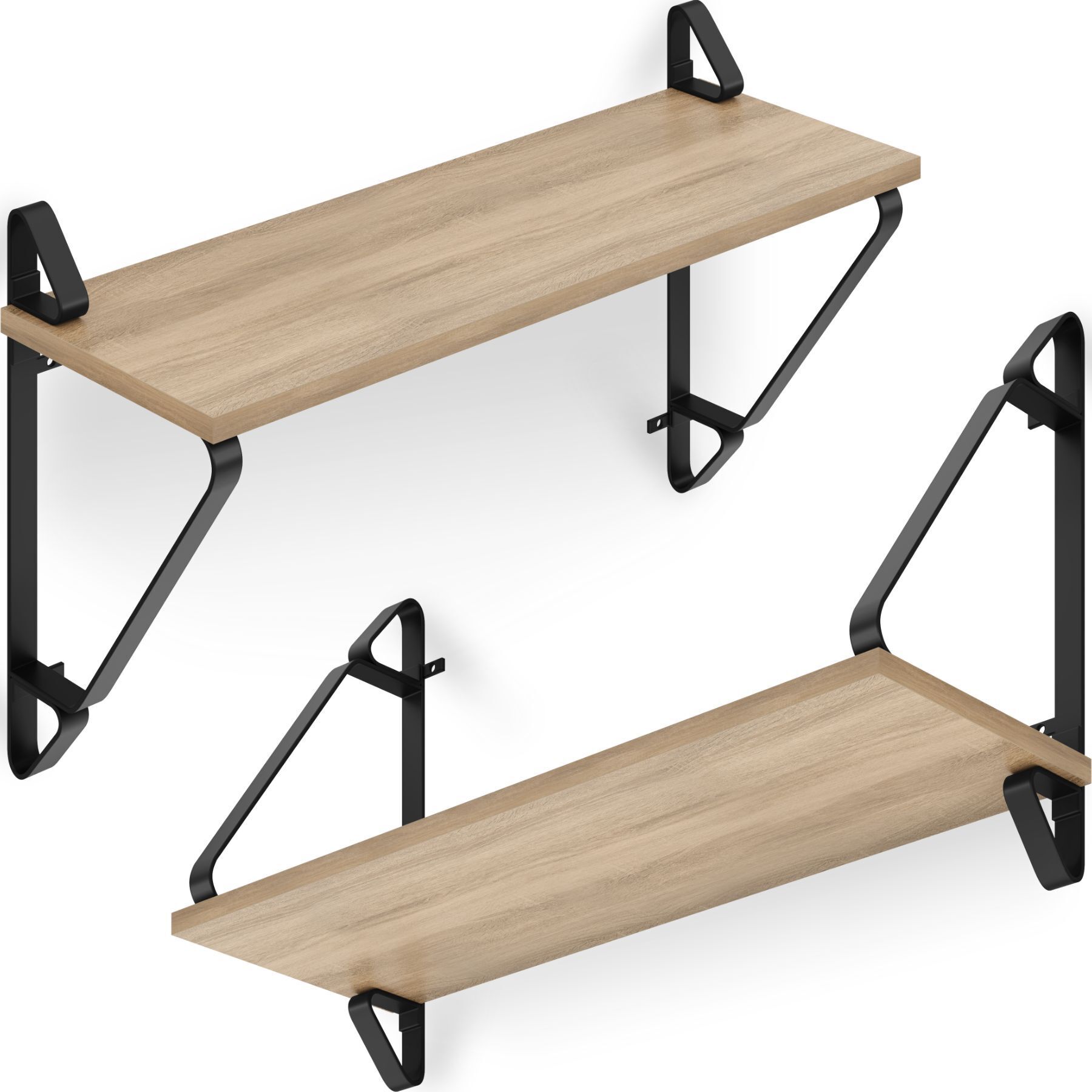 Lot De 2 Étagères Murales Style Industriel 15kg Max. Bois Clair