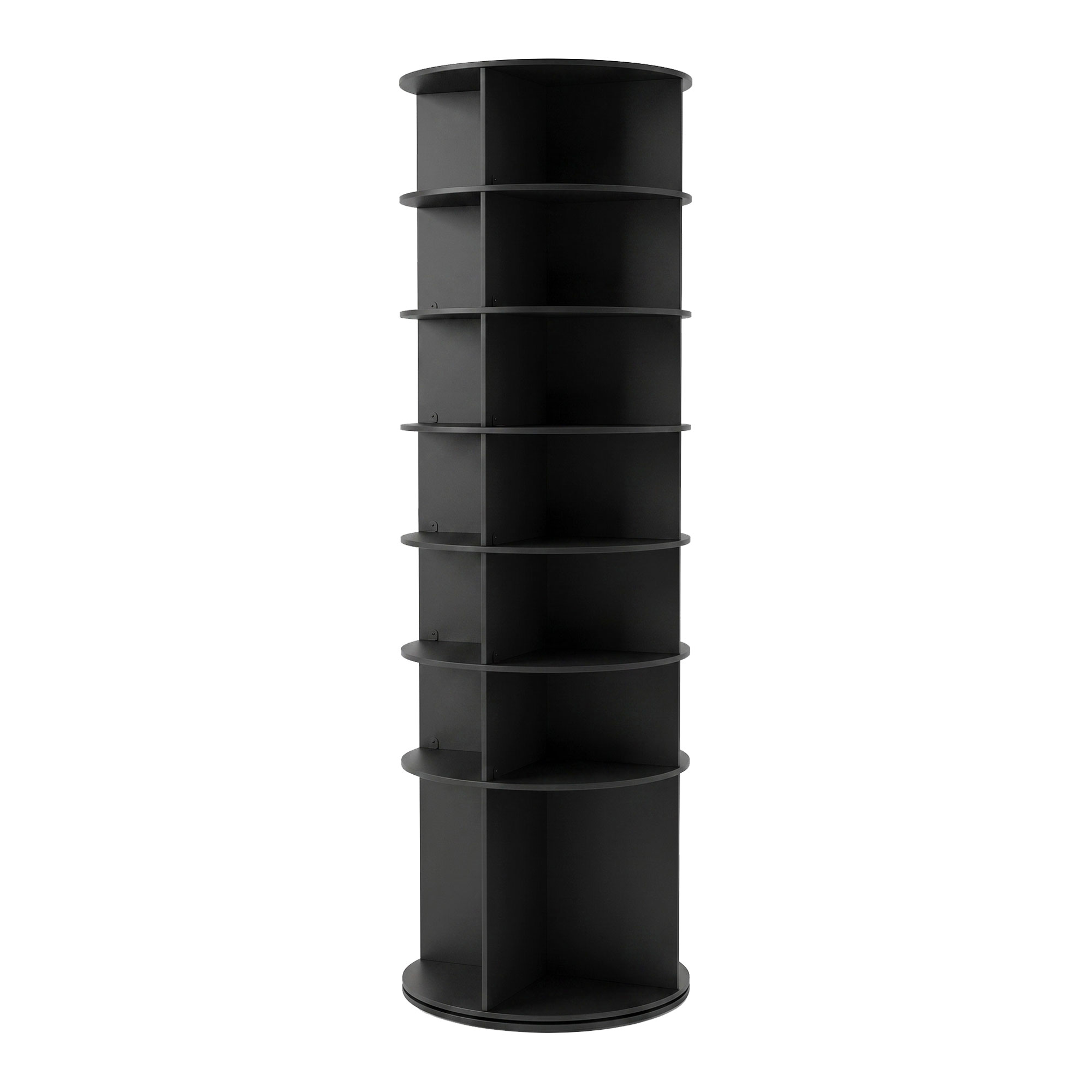 Ryuen - Meuble À Chaussures Vertical À 7 Étagères H184 Cm Pour 28 Paires Avec Base Ronde Pivotante Manuelle À 360° Noir