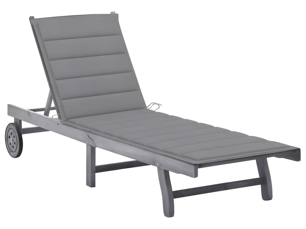 Transat Chaise Longue Bain De Soleil Lit De Jardin Terrasse Meuble D'extérieur Avec Coussin Gris Bois D'acacia Solide 02