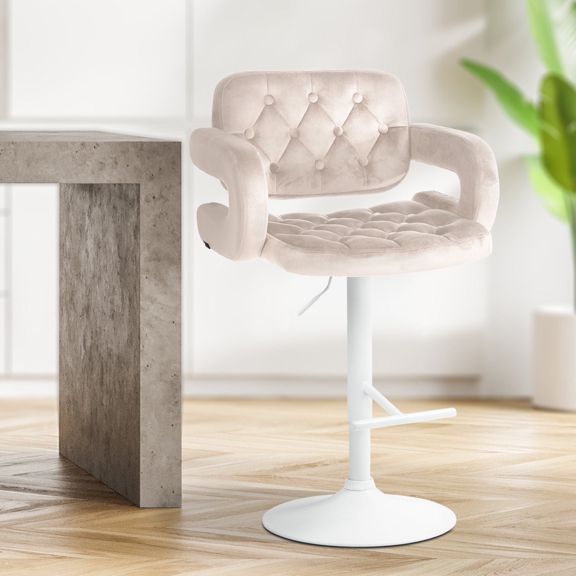 Tabouret De Bar Dublin Velours Blanc Crème