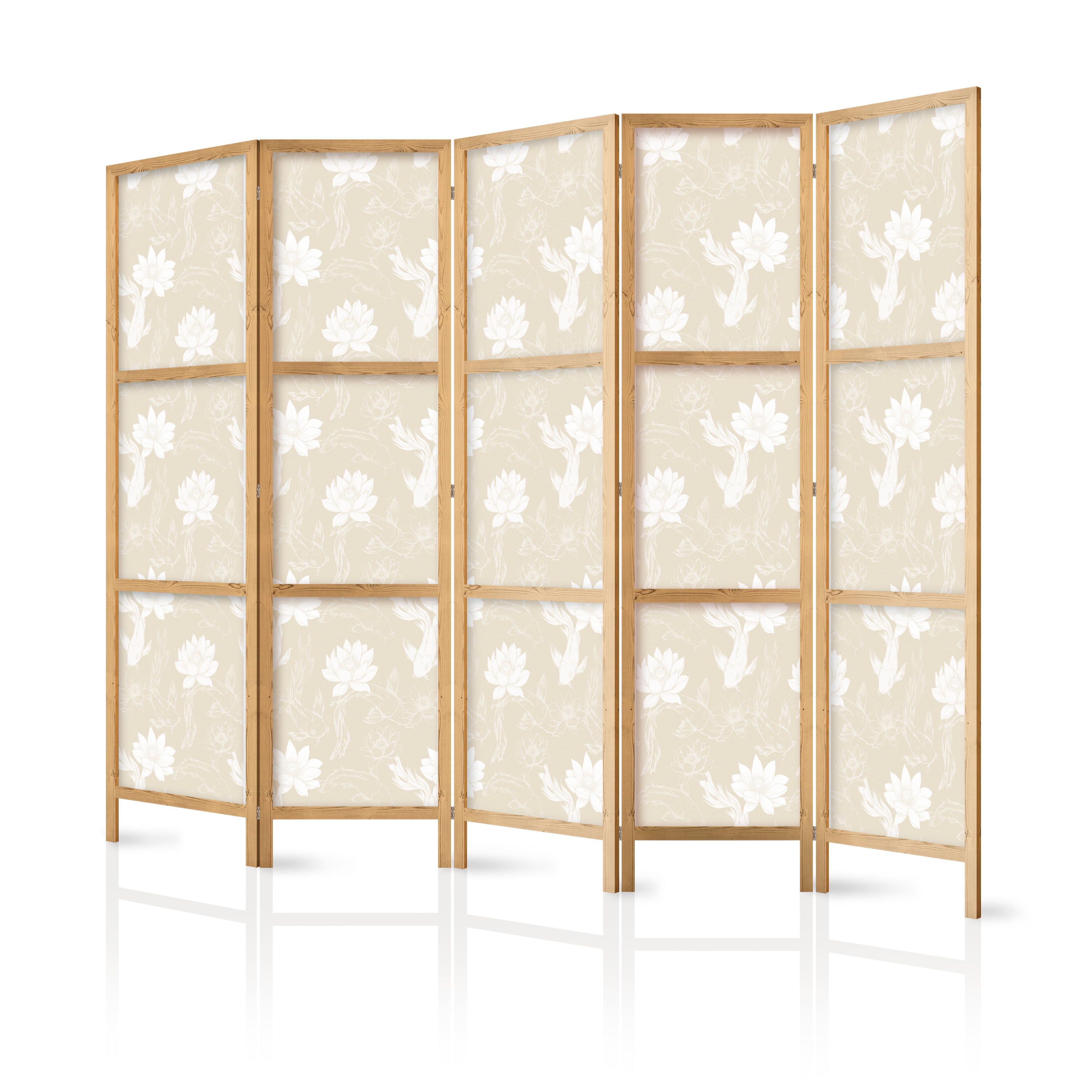 Paravent Japonais -poissons Orientaux Sur Un Fond Beige Sable Délicat 225x172