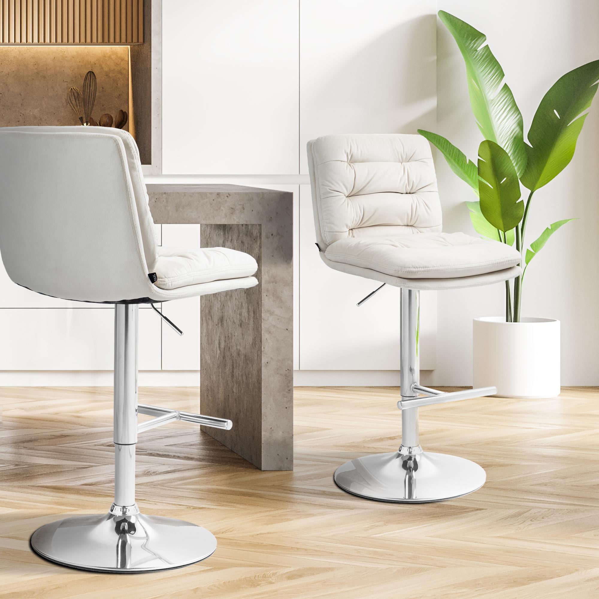 Tabouret De Bar Damar Velours Chromé Crème