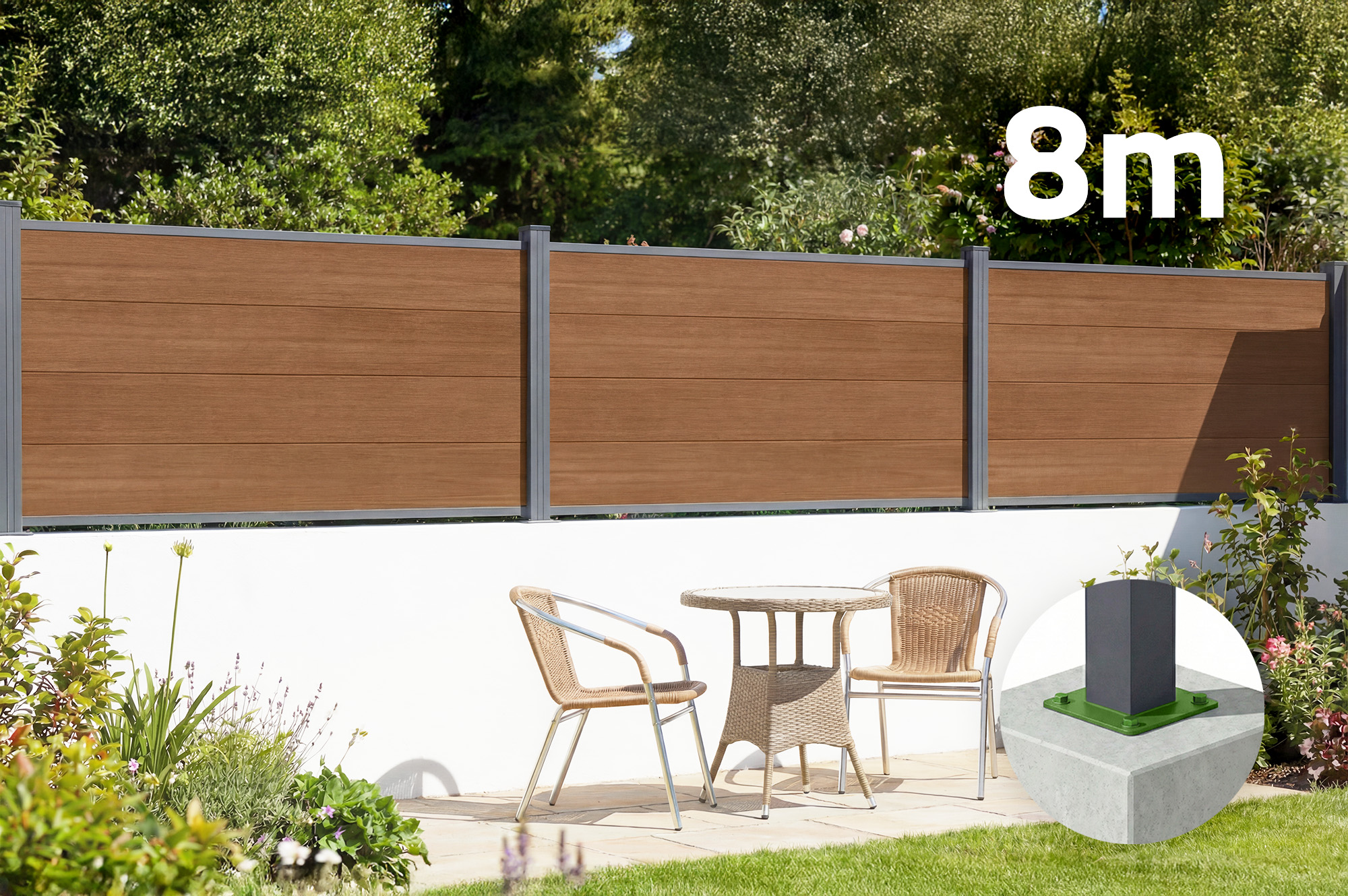 Casanoov Clôture Composite Stockhorn 8 M H.90 Cm Sur Plaque Finition Teck