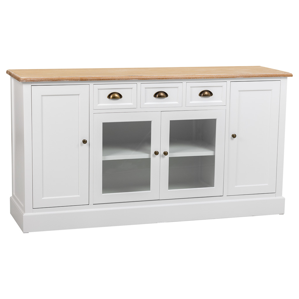 Buffet En Bois Blanc Avec 4 Tiroirs Et 4 Portes, 150 X 40 X 80,5 Cm