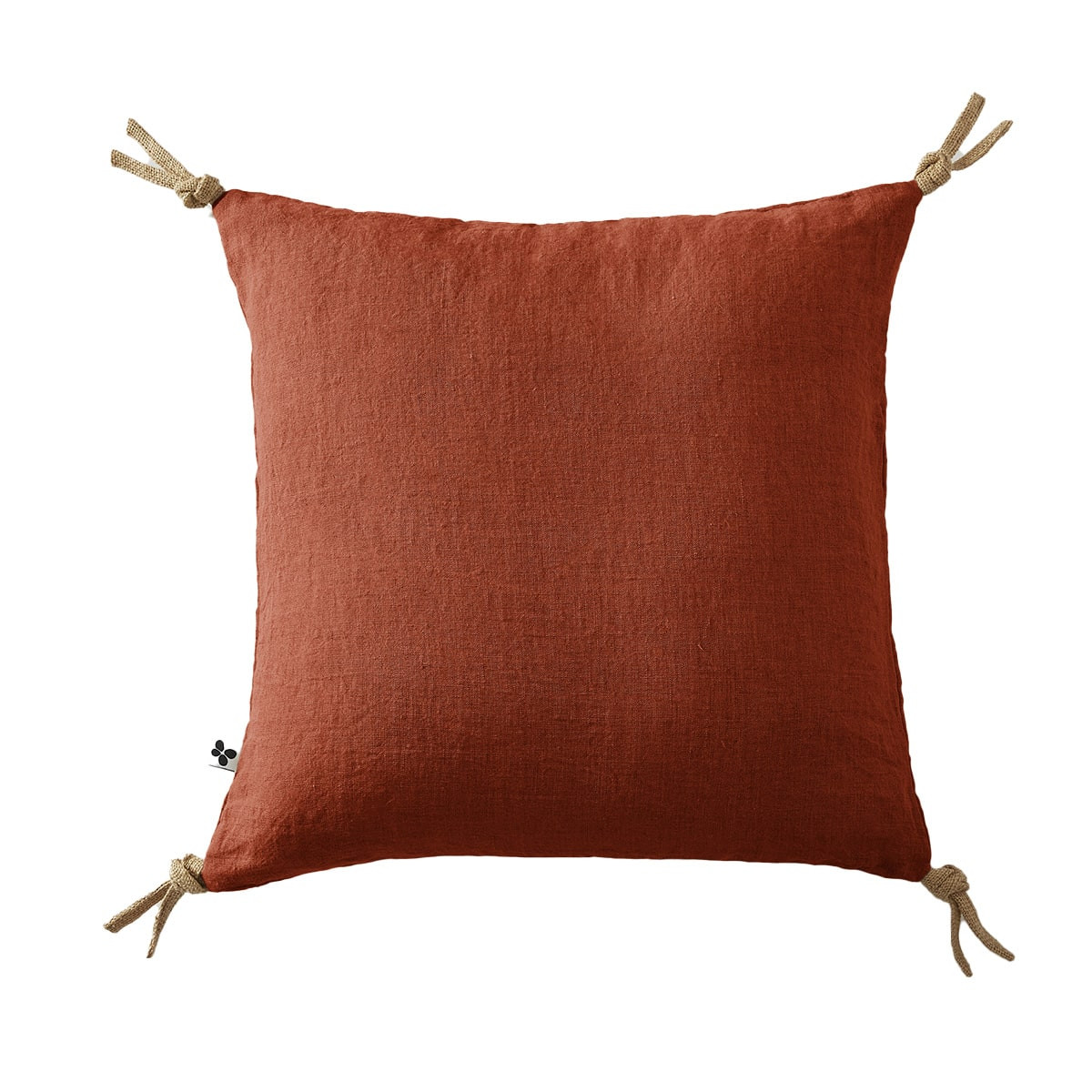 Margaux - Coussin Déhoussable 45x45cm Avec Pompons Lin Lavé Coloris Paprika