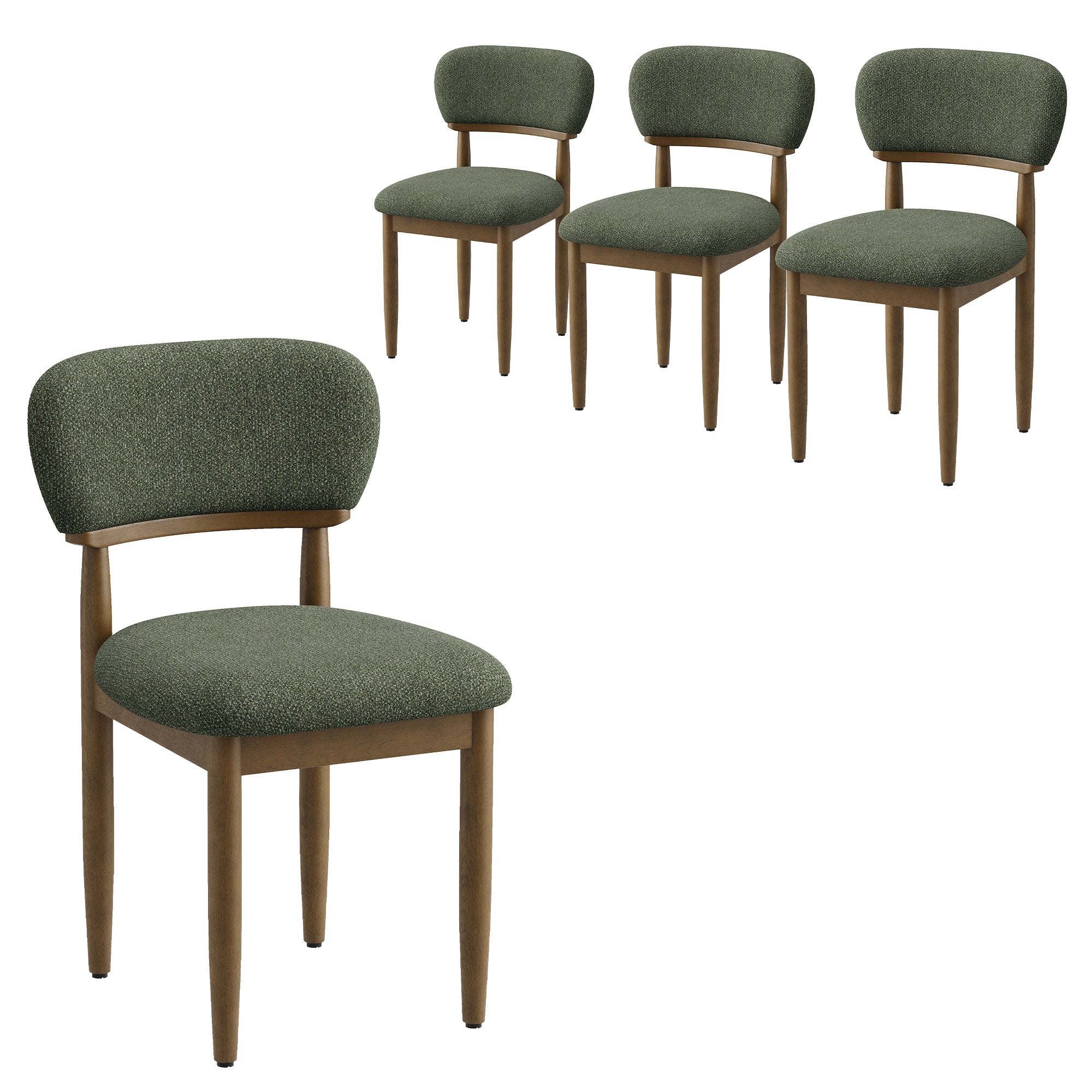 Lot De 4 Chaises De Salle À Manger Rembourrées, Dossier Ergonomique, Tissu Texturé Respirant, Structure En Bois Massif, Style