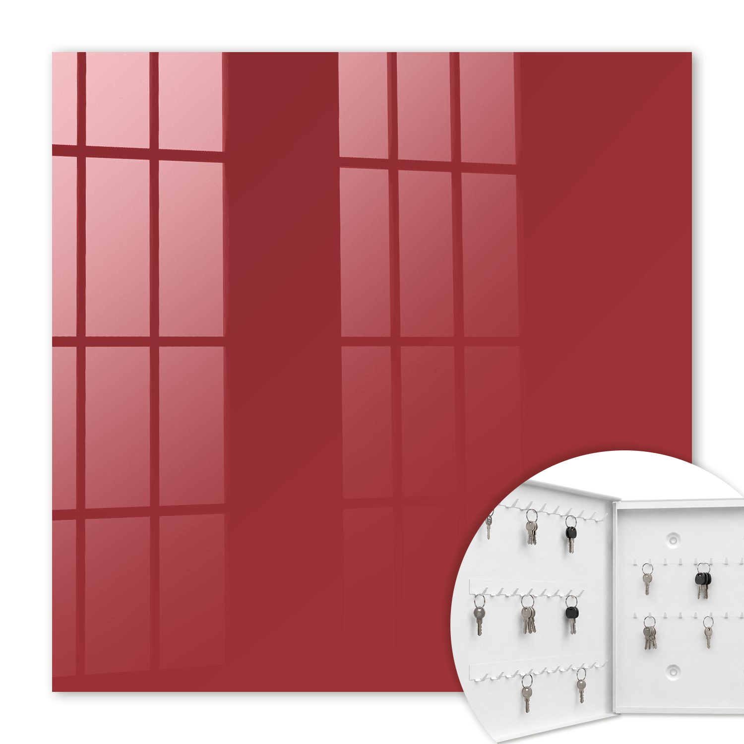 Armoire À Clés - (30 Cm X 30 Cm) - Boîte À Clés Murale - Coffret De Rangement Pour Clés - Couleur Blanche - Ouverture Vers La Gauche - Pour Maison Et Bureau - Couleur Bordeaux