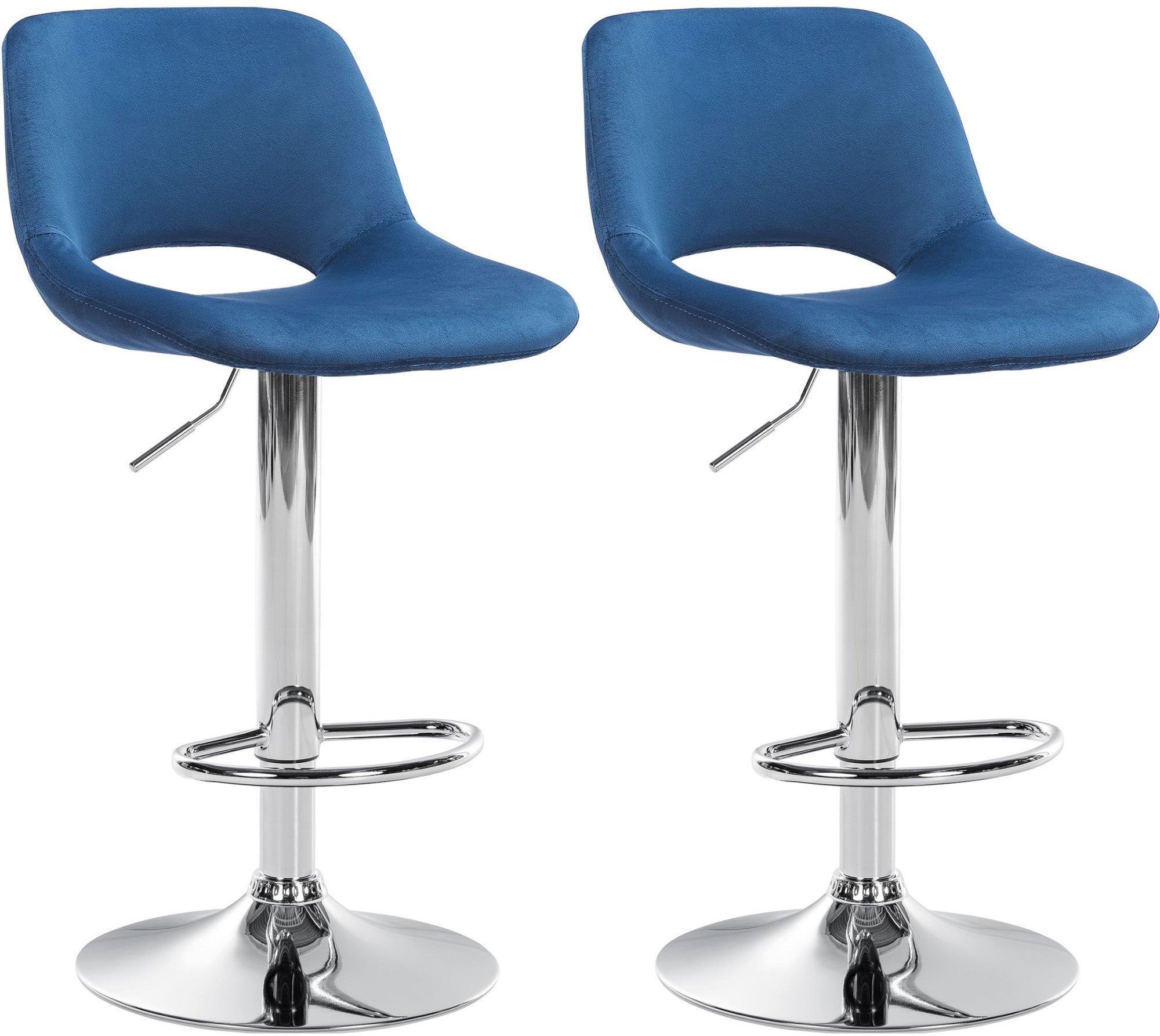 Tabourets De Bar Chaises Haute X2 Avec Repose-pieds En Velours Bleu Piètement Métallique Chromé 10_0004073