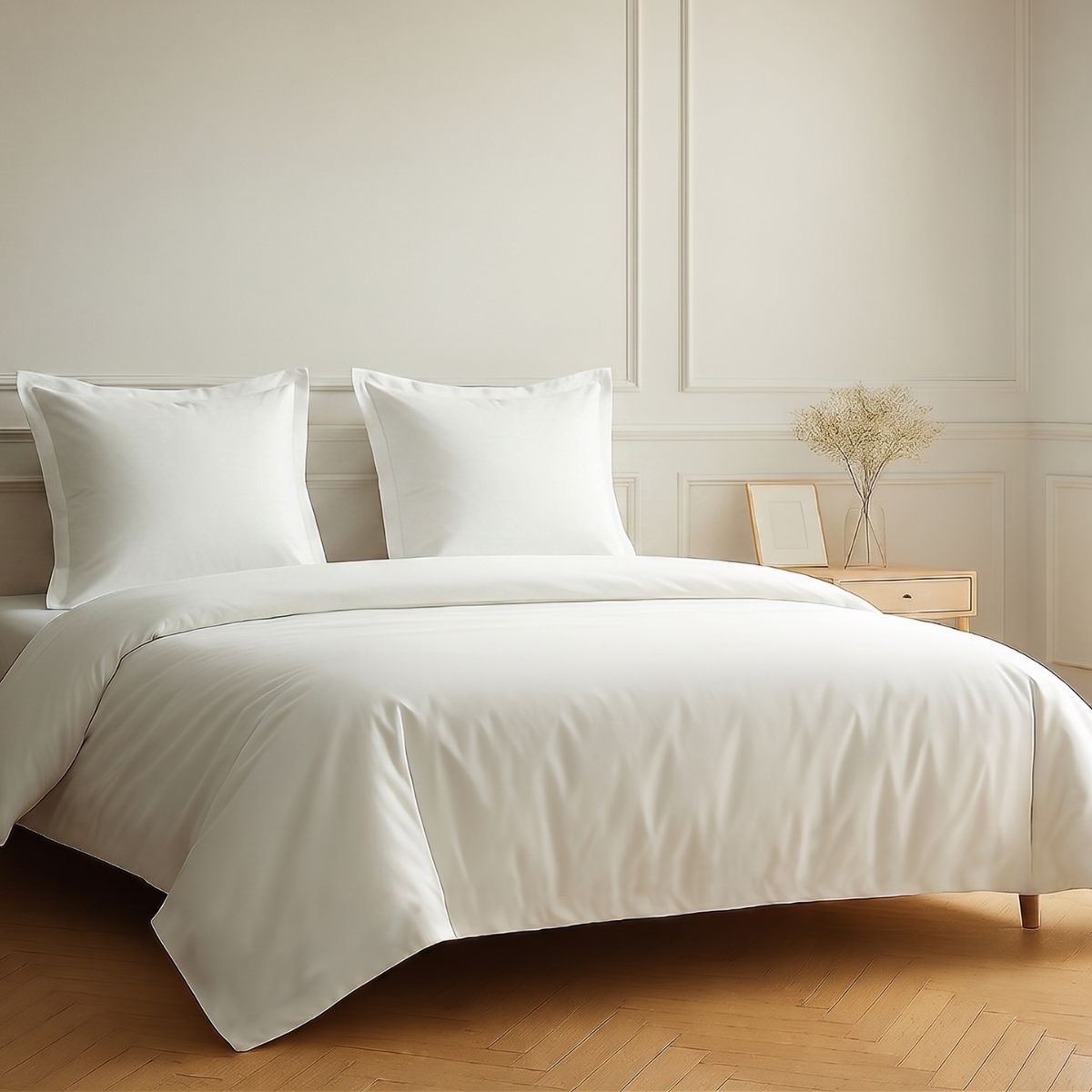 Parure Housse De Couette 260x240cm + 2 Taies 100% Coton Blanc - Vitalia