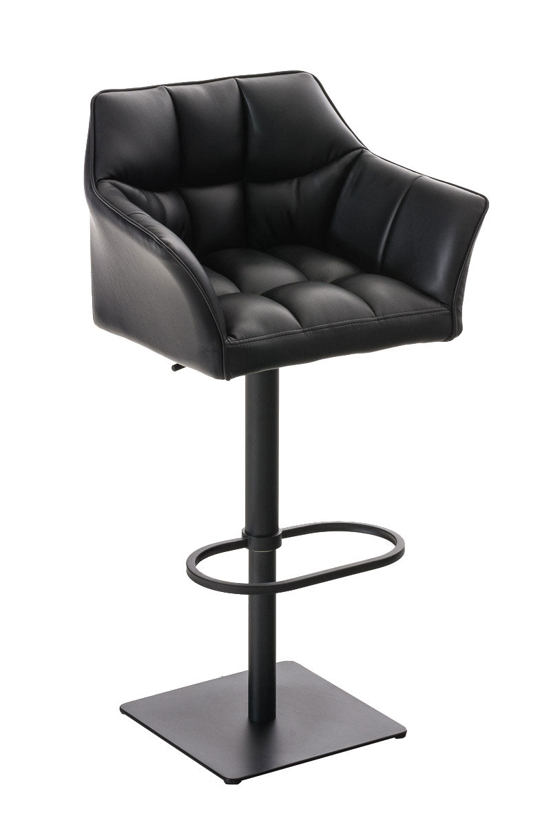 Tabouret De Bar Chaise Haute De Comptoir Couture Carrées Assise En Pvc Noir Cadre 10_0004673