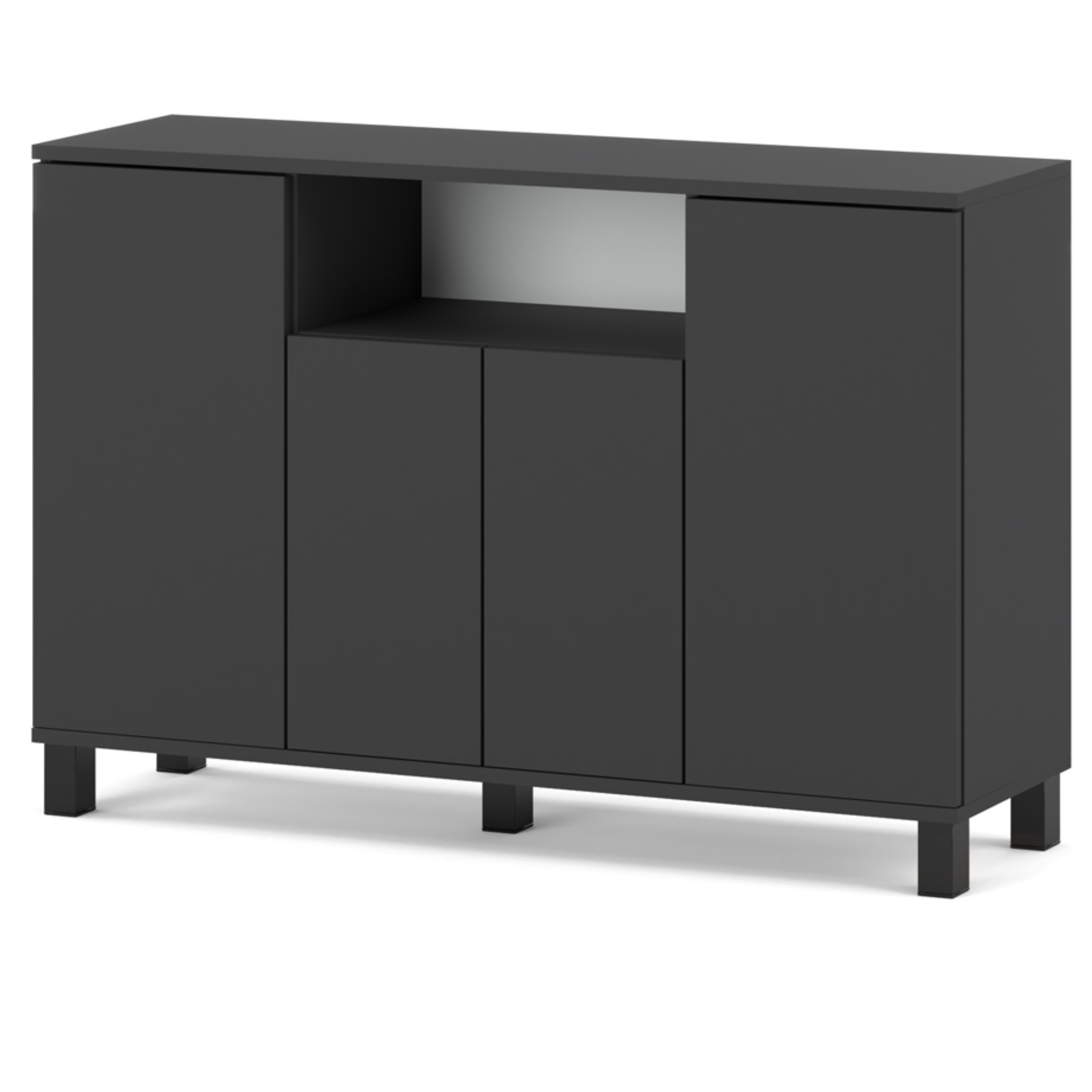 Commode Grise 120 Cm 4 Portes- Meuble Tv Moderne Pour Salon Et Chambre - Buffet De Rangement Design