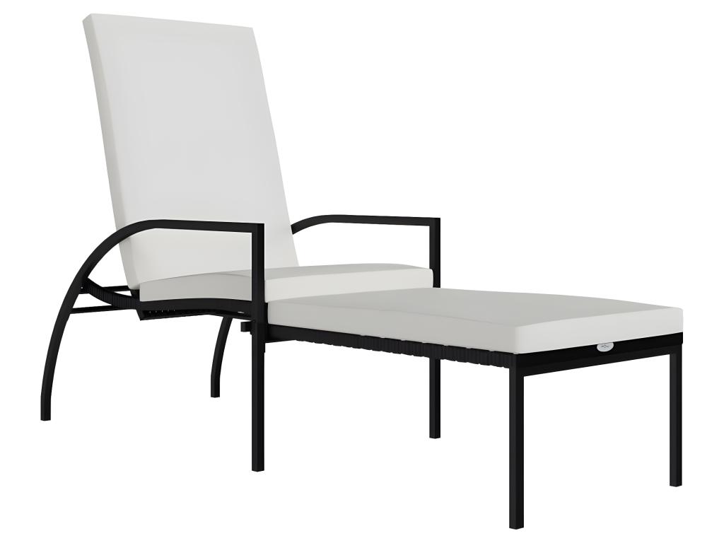 Transat Chaise Longue Bain De Soleil Lit De Jardin Terrasse Meuble D'extérieur Avec Repose-pied Résine Tressée Noir 02_0