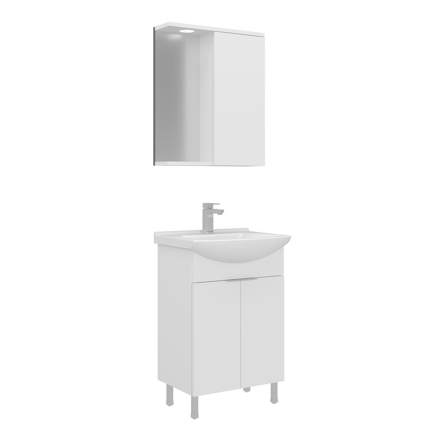Meuble Avec Simple Vasque Et Miroir "purus 55" - 55 X 50 X 83 Cm - White