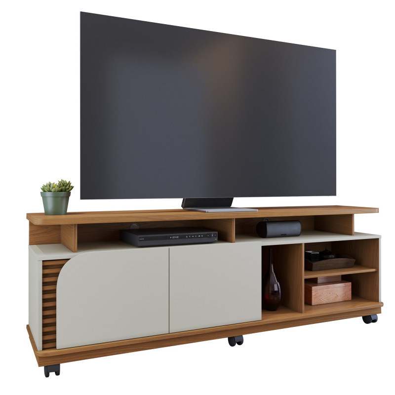 Meuble Tv Beaux Meubles Pas Chers Jurere 75 Pouces 2 Portes 9 Niches 180 Cm Chêne Blanc Mdf