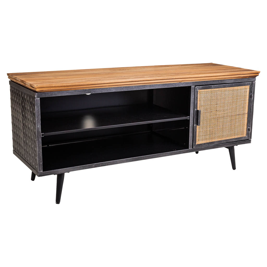 Meuble Tv En Métal, Bois Et Bambou Noir 120x40x56,5h