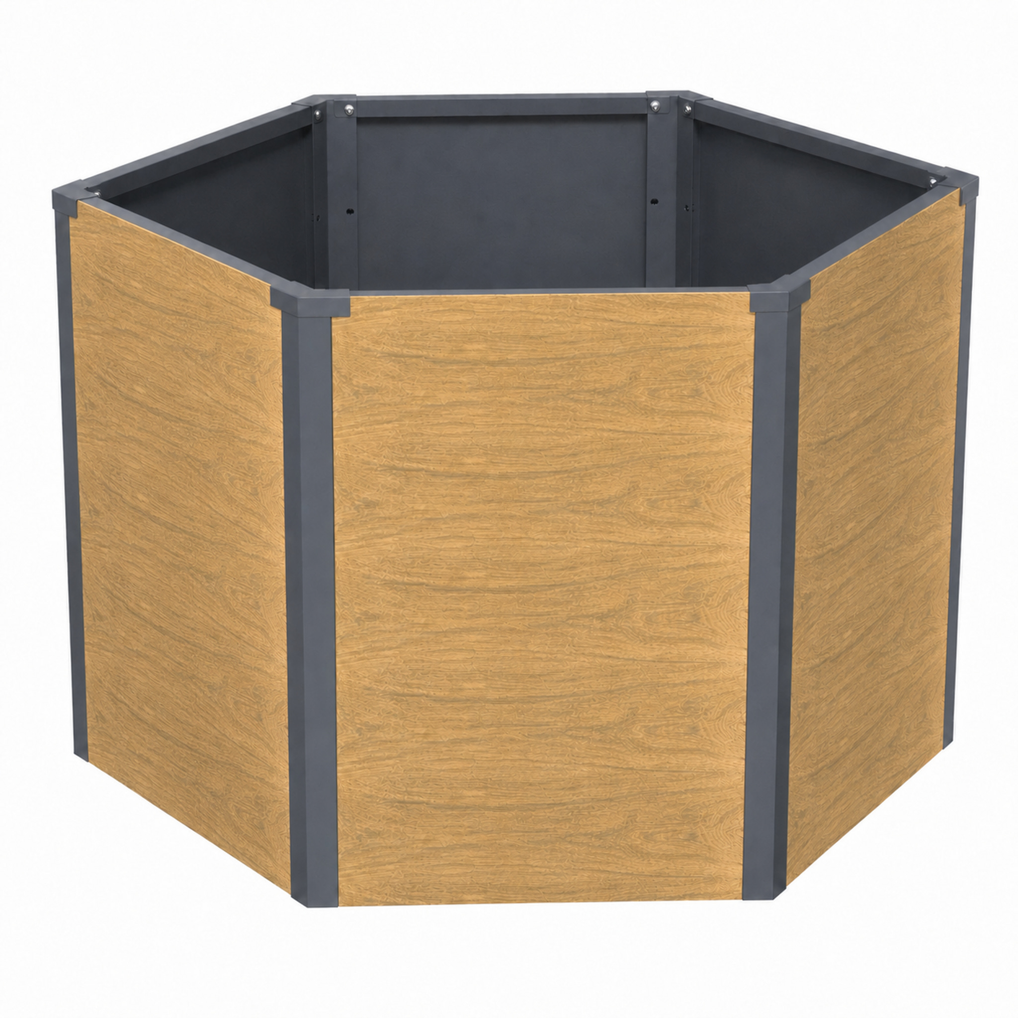 Carré Potager Lilia Bac Potager Hexagonal En Métal Aspect Bois Pour Jardin Et Terrasse 100,4 × 87 × 77 Cm