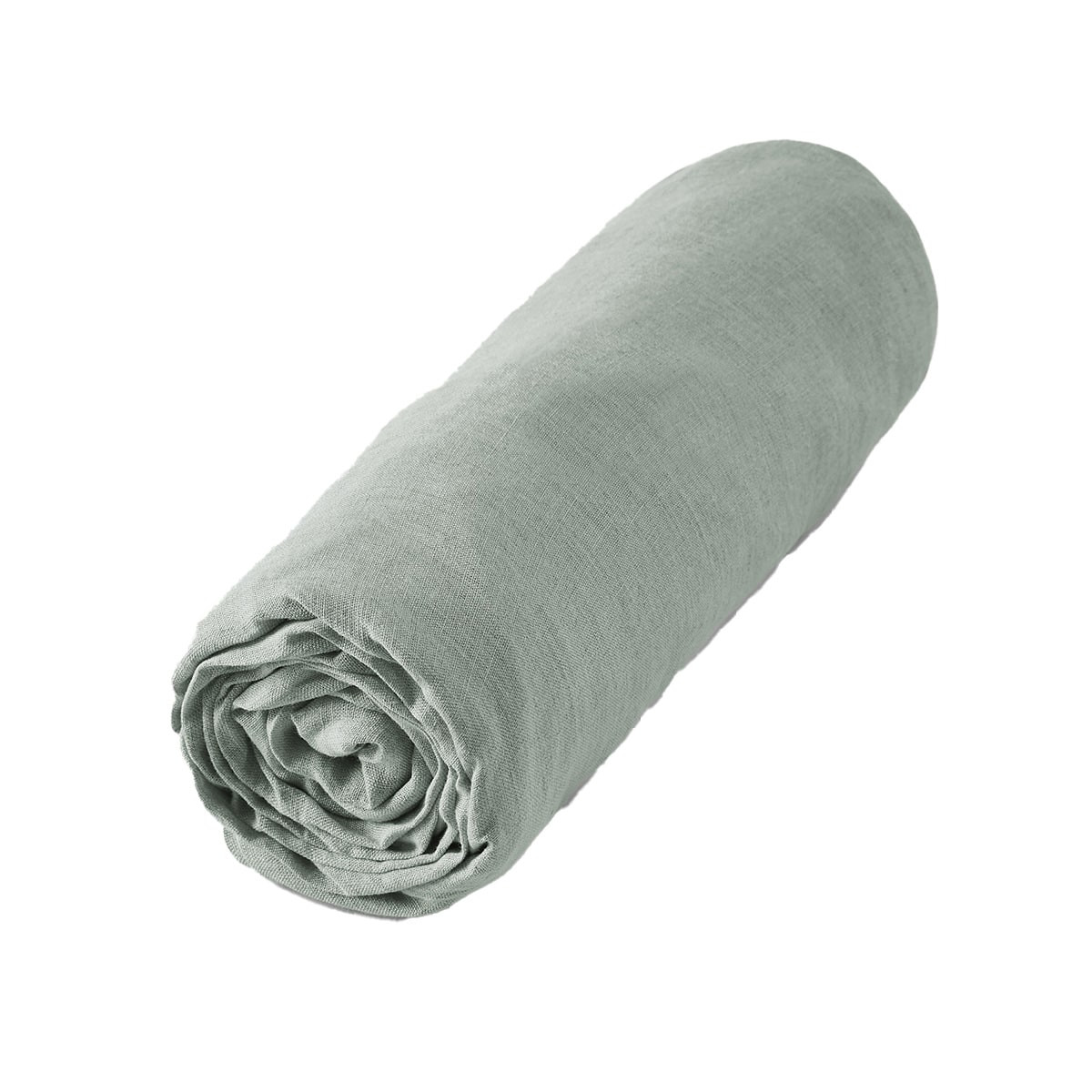 Margaux - Drap Housse 180x200cm Lin Lavé Coloris Eucalyptus