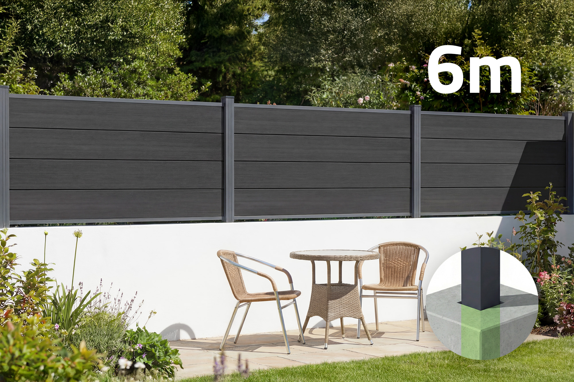 Casanoov Clôture Composite Stockhorn 6 M, Hauteur 90 Cm, À Installer Dans Le Sol, Gris