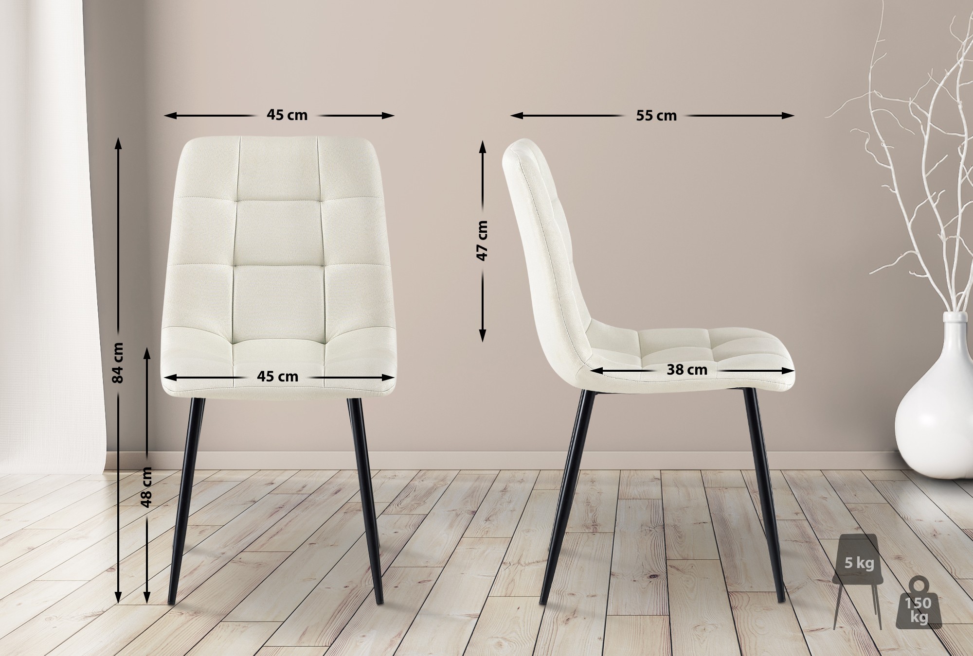 Chaise De Salle À Manger Tissu Antibes Crème