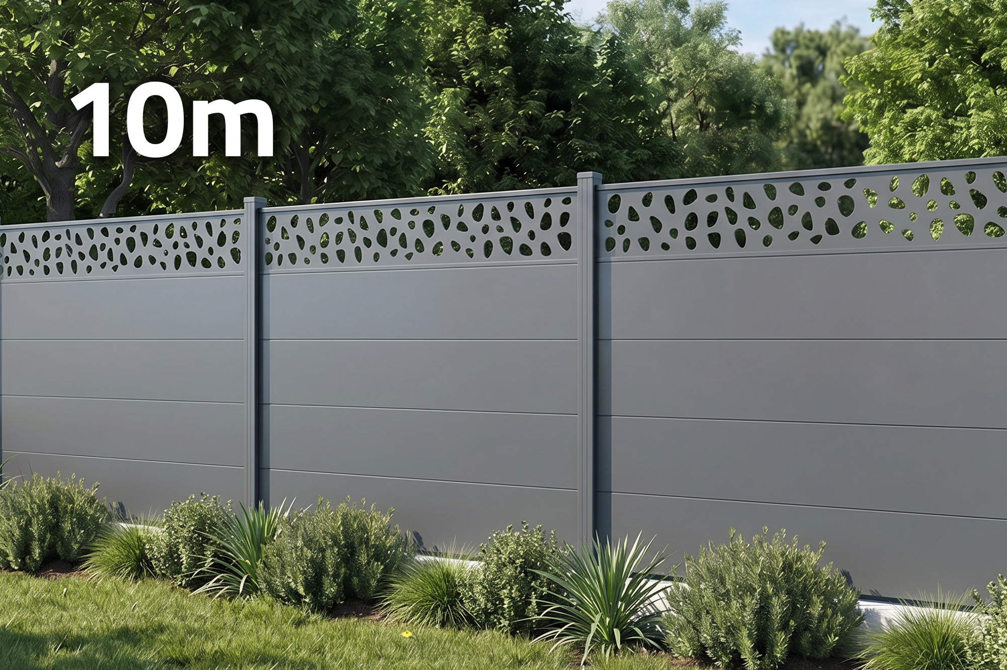 Clôture Aluminium Lames Larges 10m H.150 Gris Anthracite - Alpis Sunny Motifs Galets