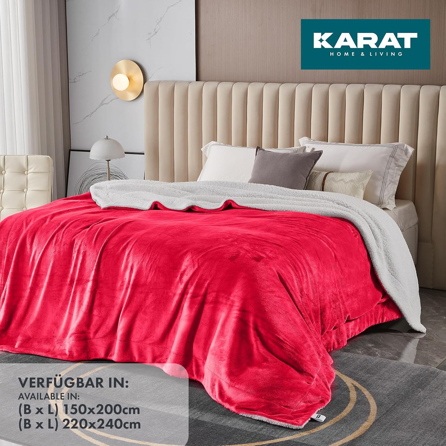 Plaid Douillet Glory, Couverture Polaire Certifié Oeko-tex, Double Face, Rouge 220 X 240 Cm - Floordirekt