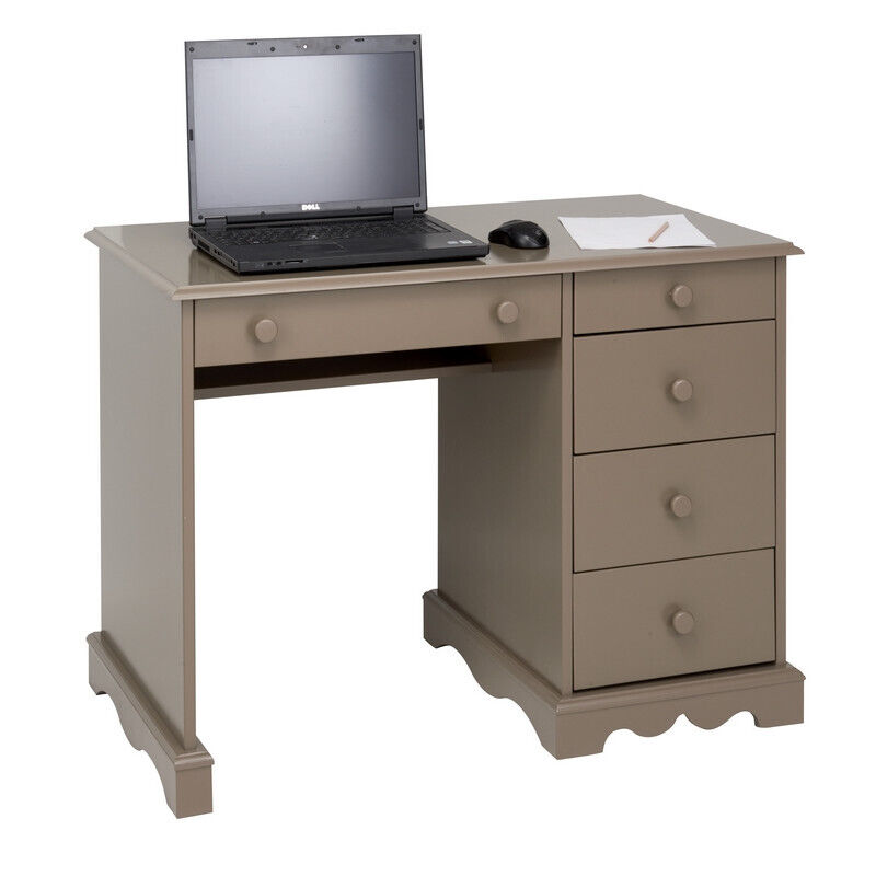 Bureau Demi-ministre Beaux Meubles Pas Chers Cinq Tiroirs 100 X 74,7 X 58,3 Cm Taupe Pin Massif Mdf
