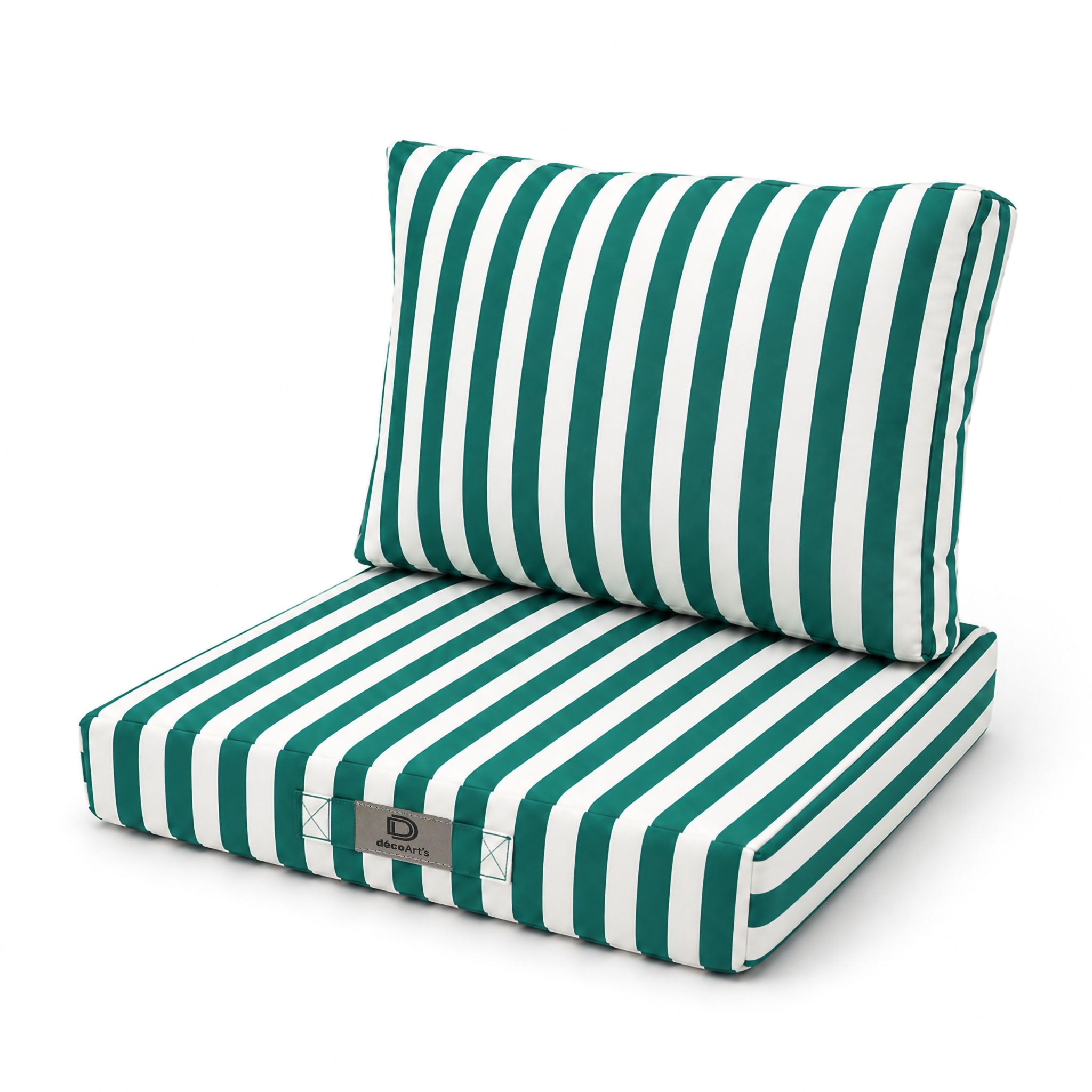 Ensemble Coussins Chaise Jardin 40x40 Rayure Verte - Premium 270g (assise + Dossier)