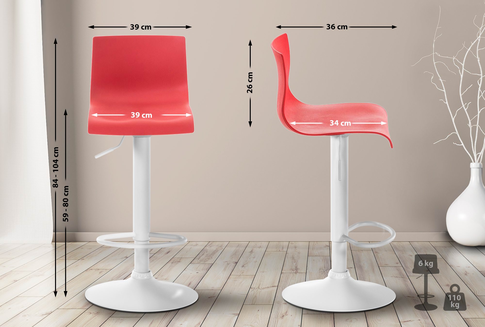 Tabouret De Bar Hoover W Rouge