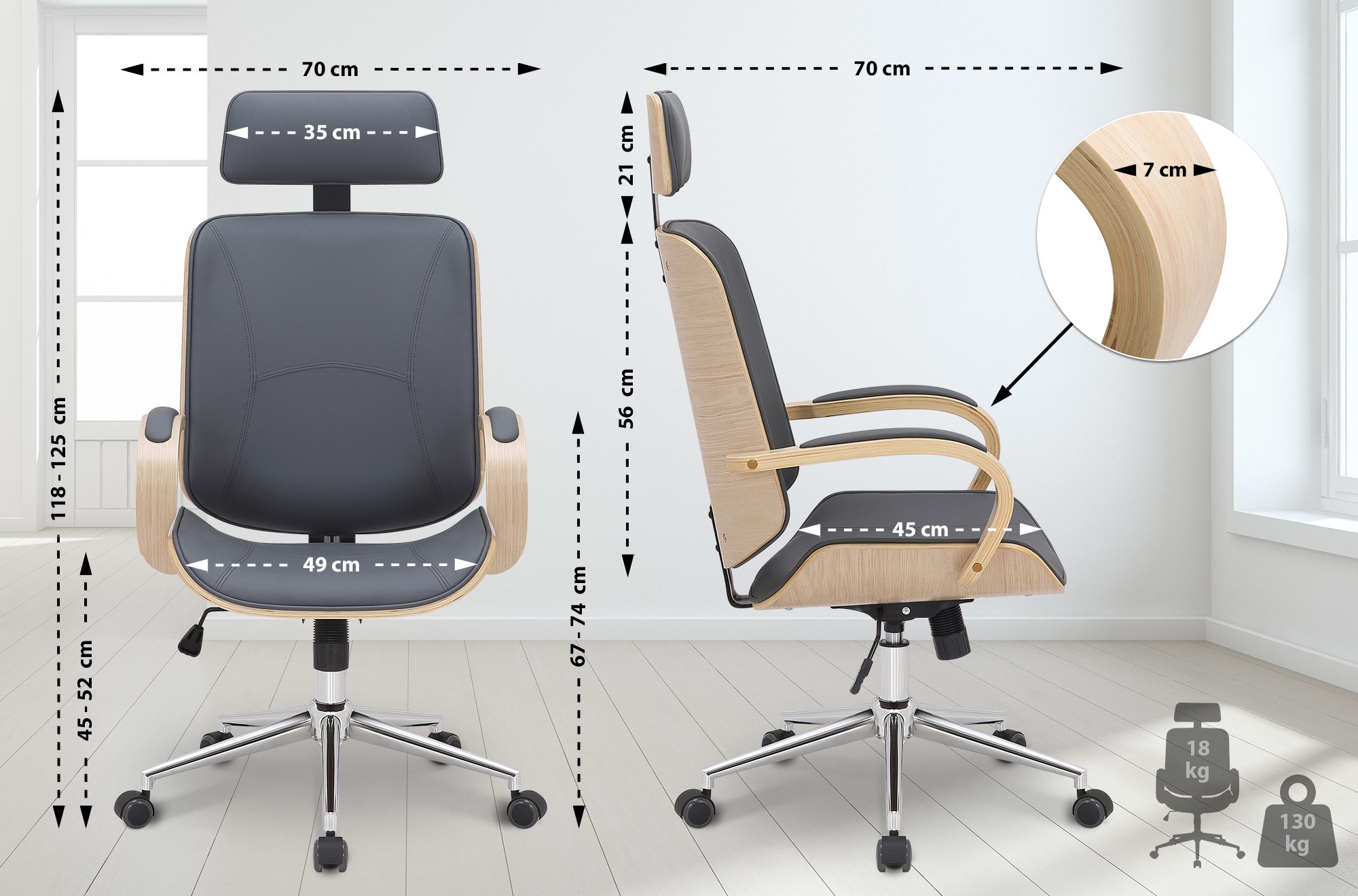 Chaise De Bureau Dayton Naturel/gris