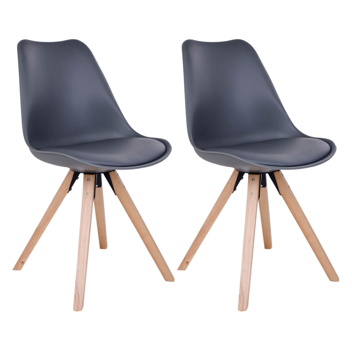 Nibben - Lot De 2 Chaises Grises Et Piétement Hévéa
