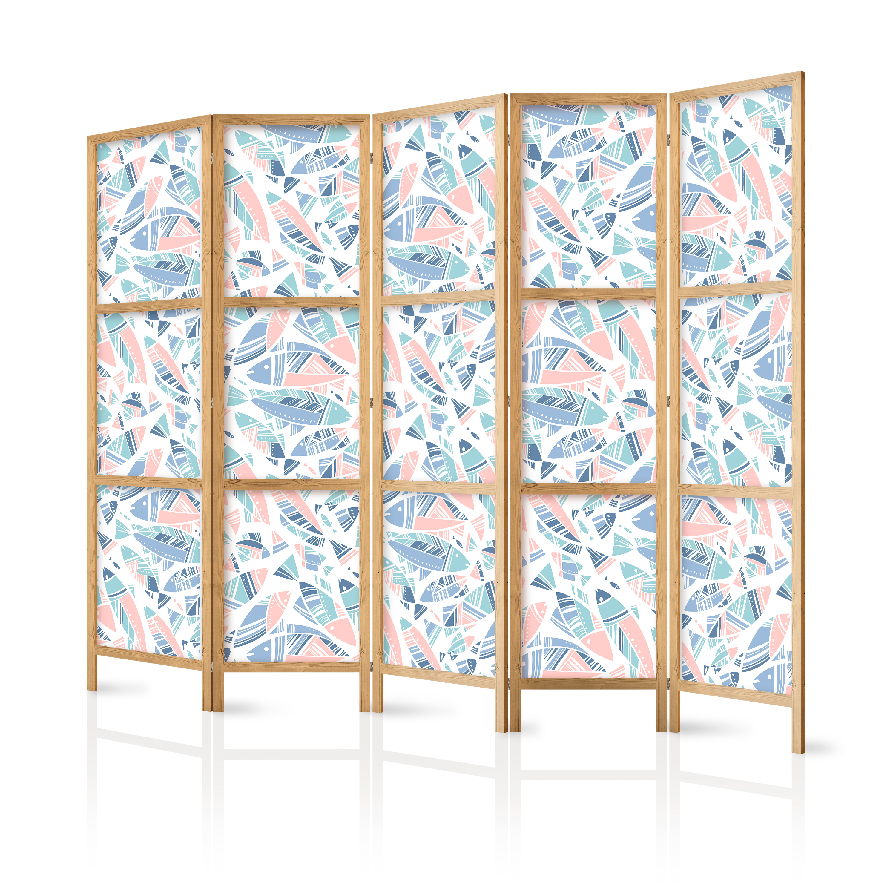 Paravent Japonais - Poissons De Style Aztèque Dans Des Tons Pastelblanc 225x172
