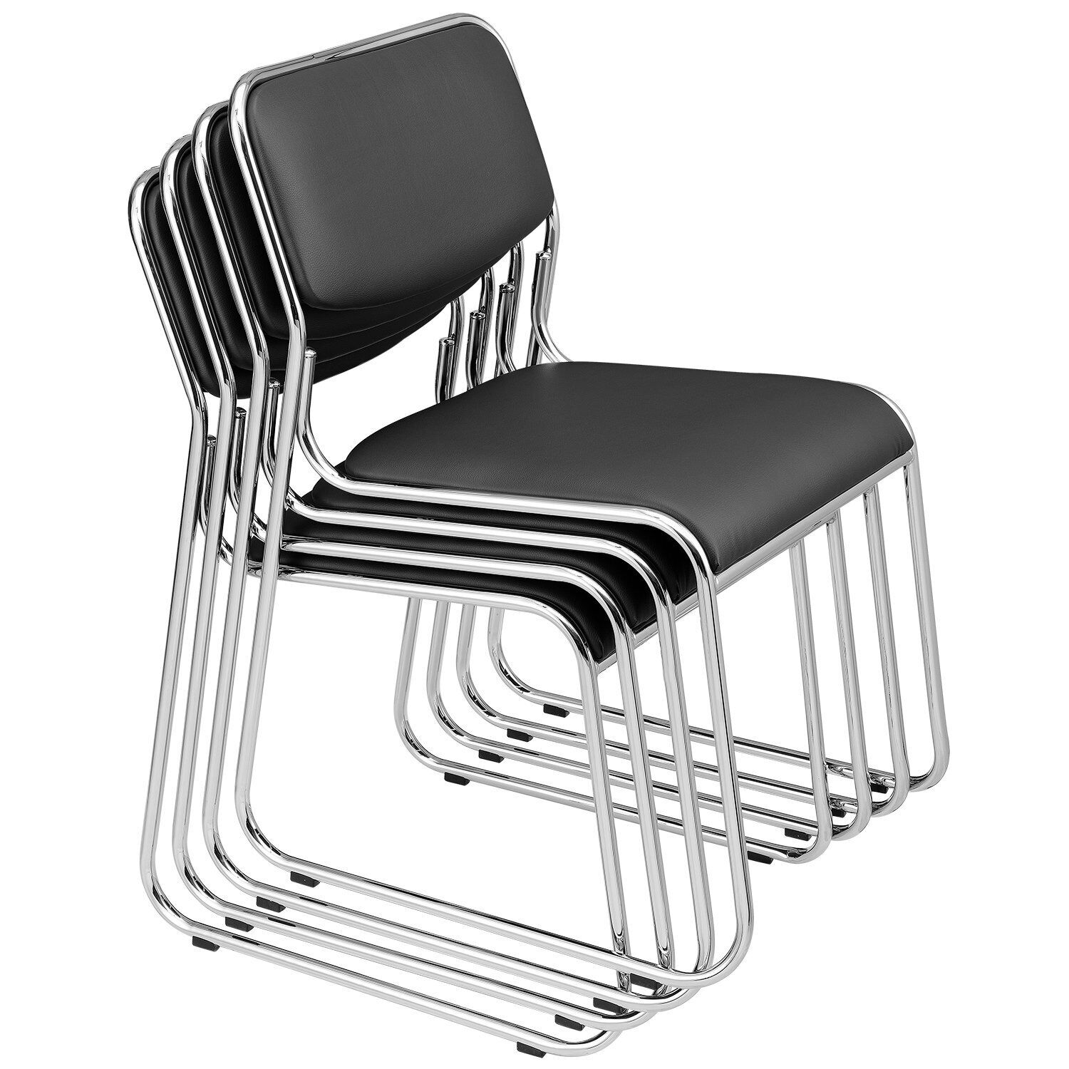 Lot De 4 Chaises De Bureau Conférence Visiteur Empilable En Synthétique Noir 03_0002797