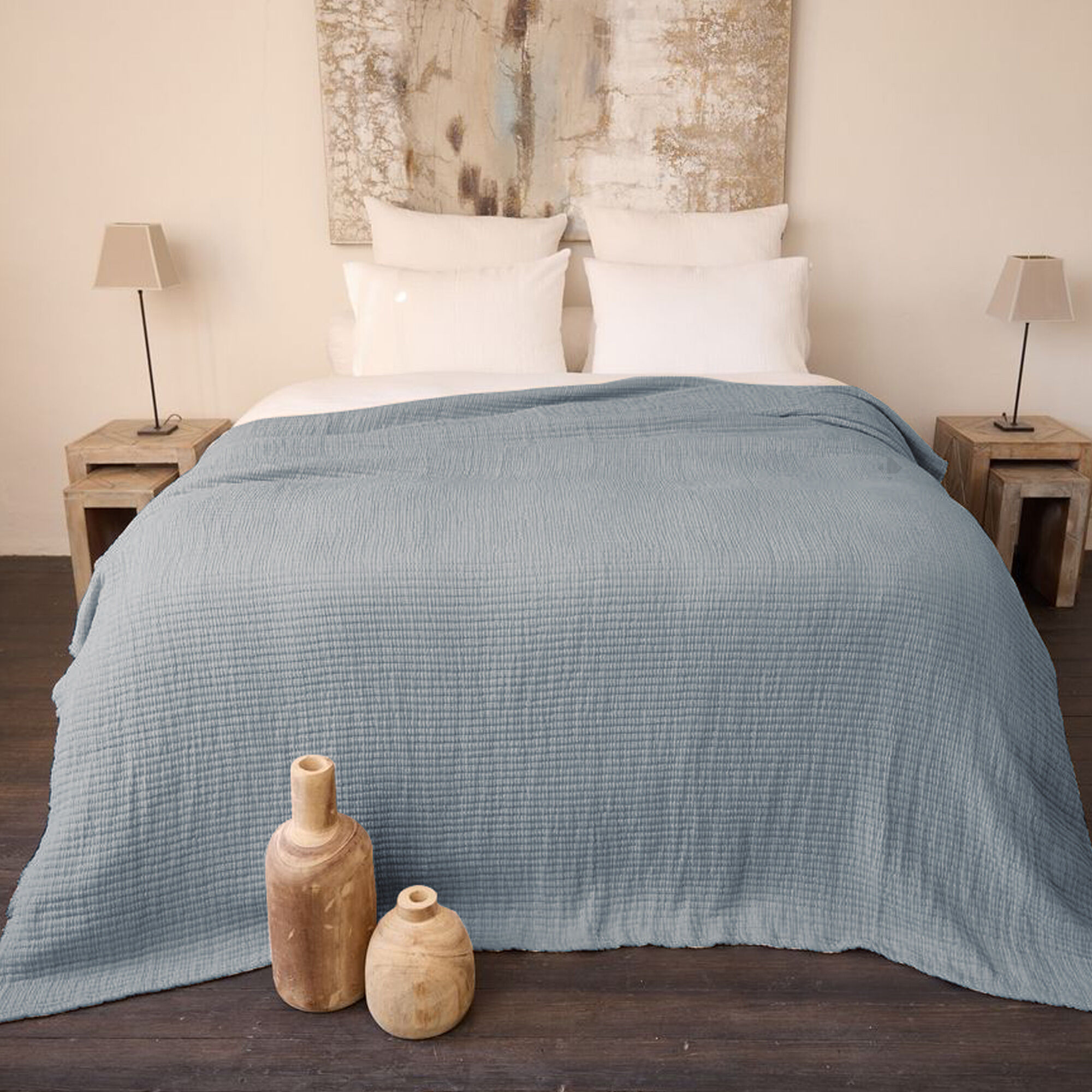 Plaid 125x180 Cm Seville En Coton Lavé Bleu Abysse