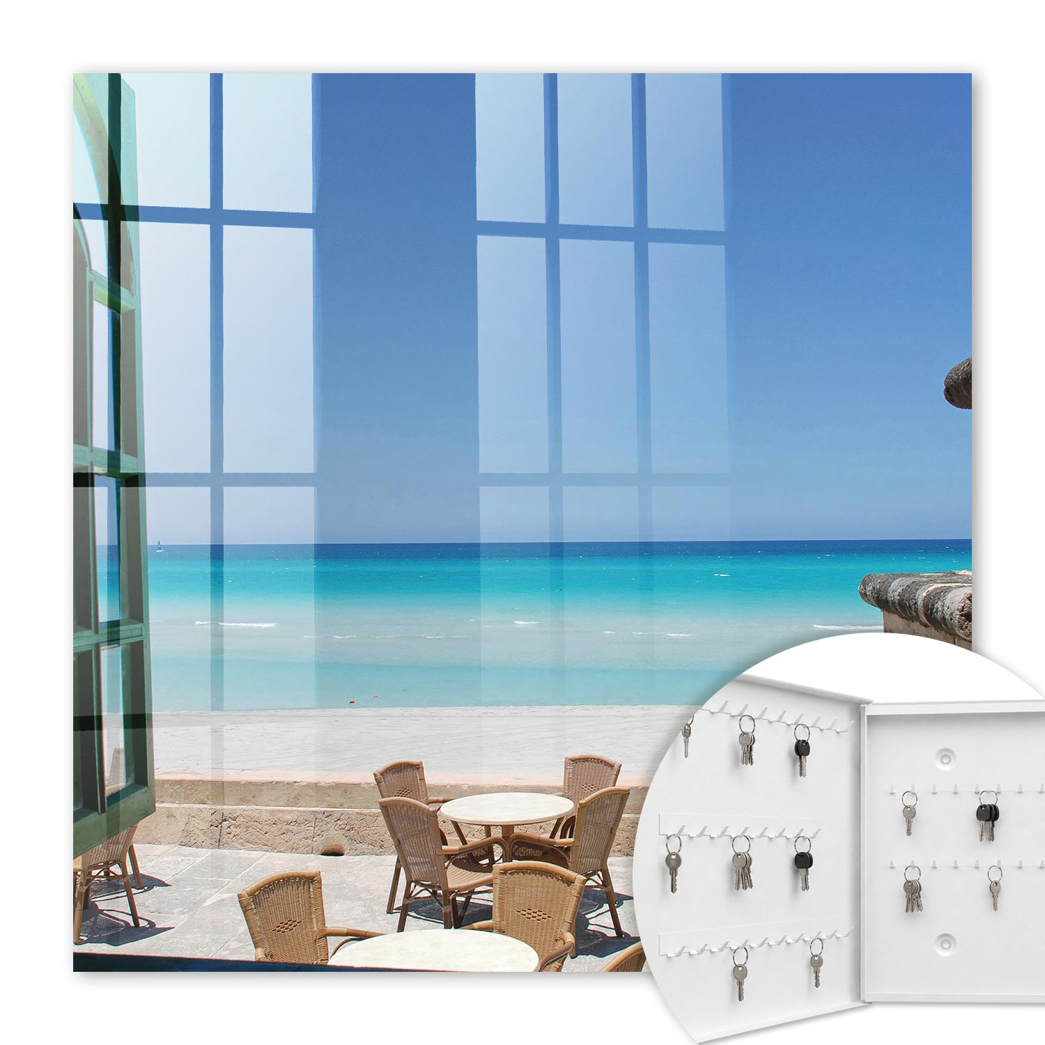 Armoire À Clés - (30 Cm X 30 Cm) - Boîte À Clés Murale - Coffret De Rangement Pour Clés - Couleur Blanche - Ouverture Vers La Gauche - Pour Maison Et Bureau - Loisirs En Bord De Mer