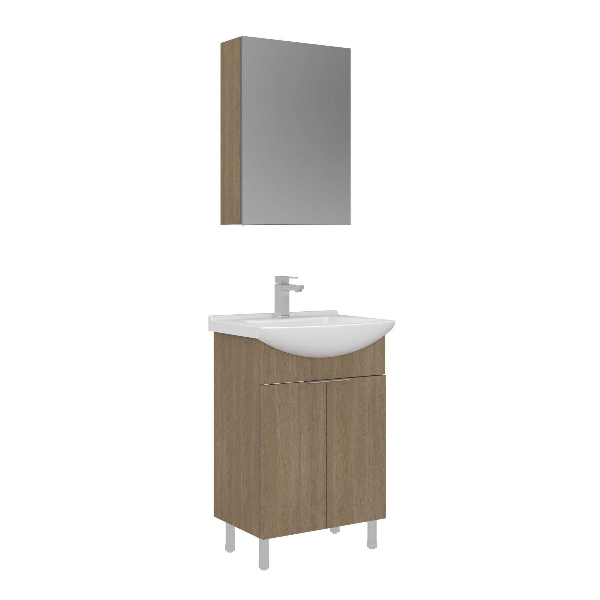 Meuble Avec Simple Vasque Et Miroir "purus 55" - 55 X 50 X 83 Cm - Oak